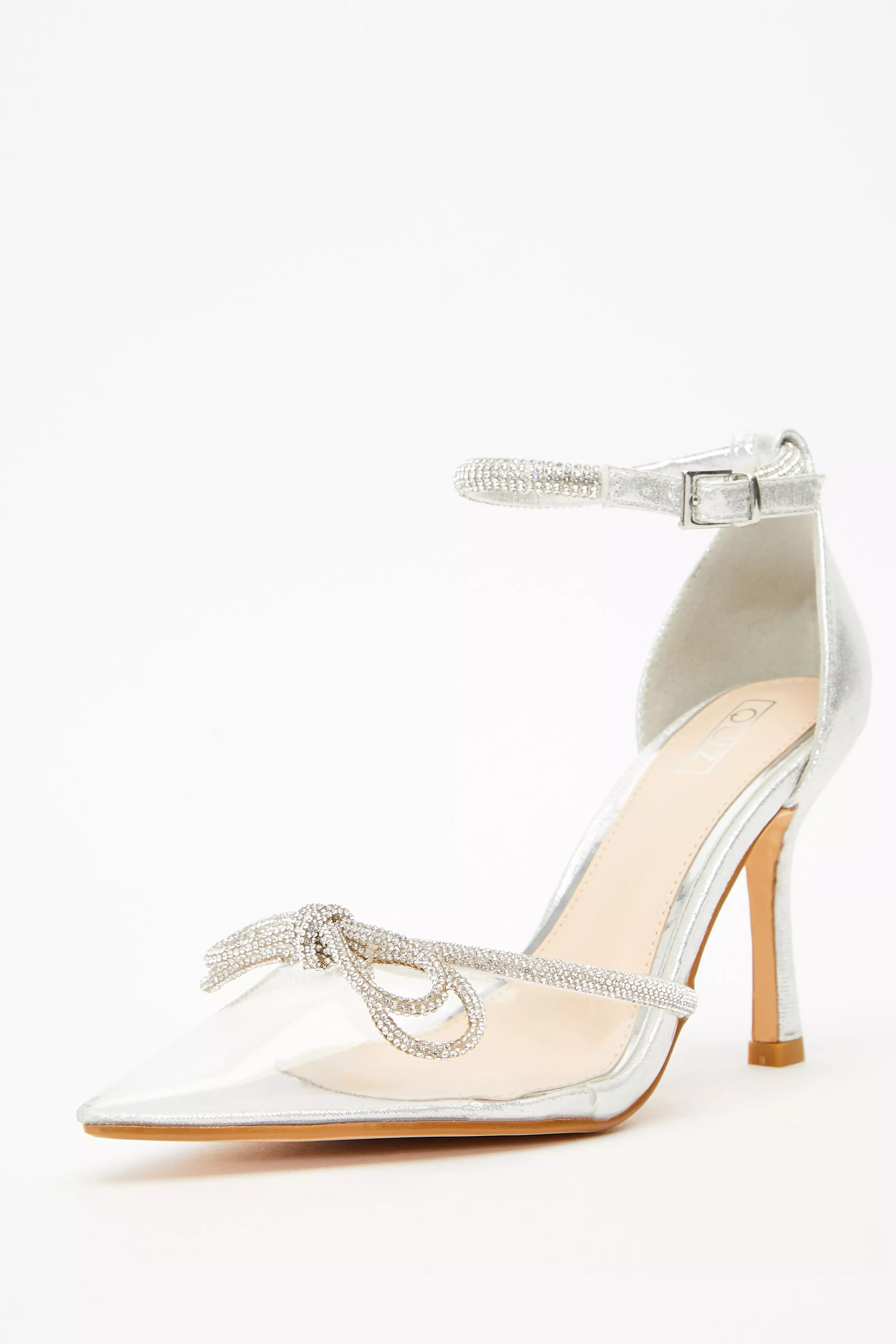 Silver Clear Diamante Bow Court Heels