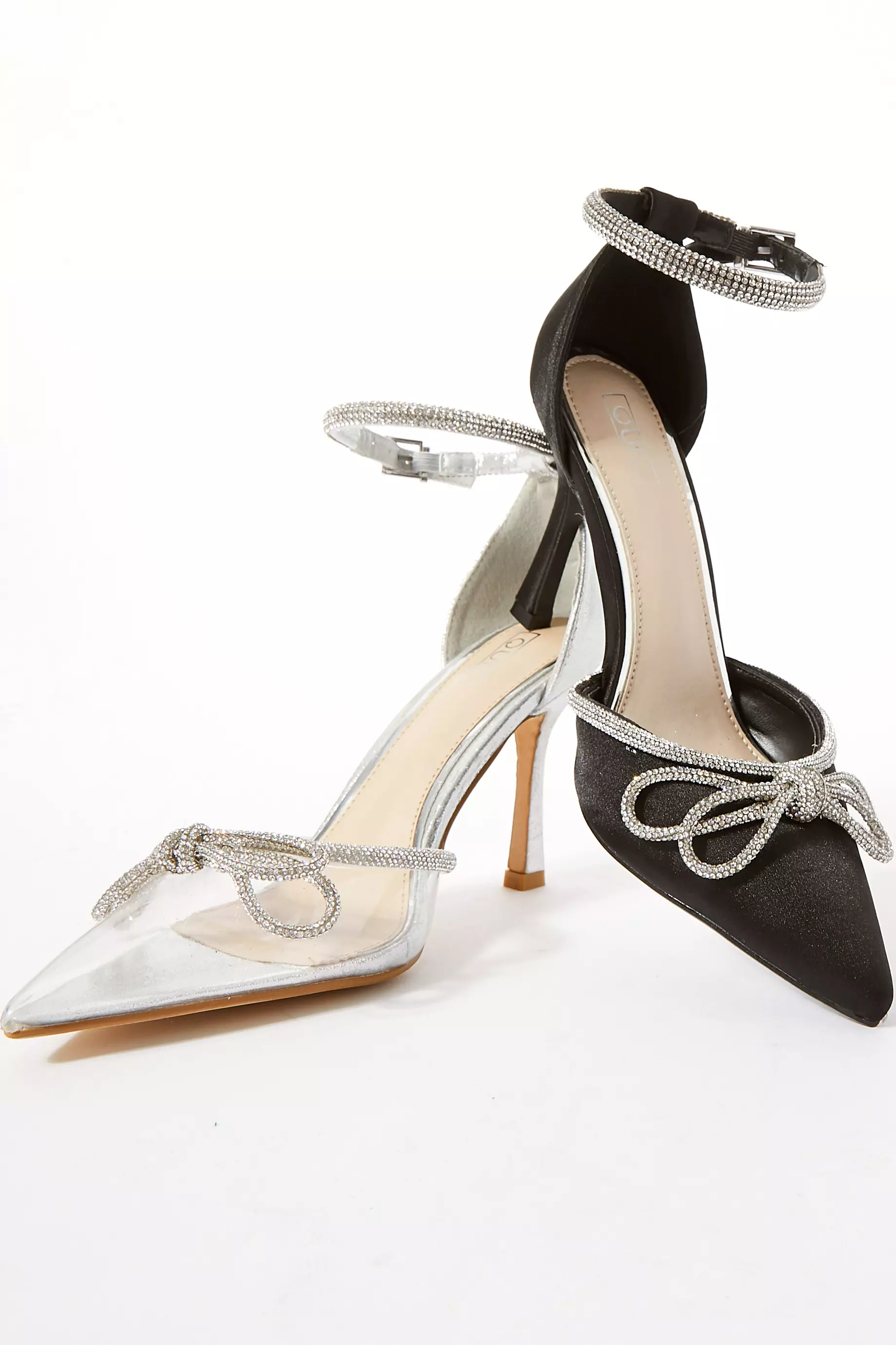 Black Diamante Bow Court Heels