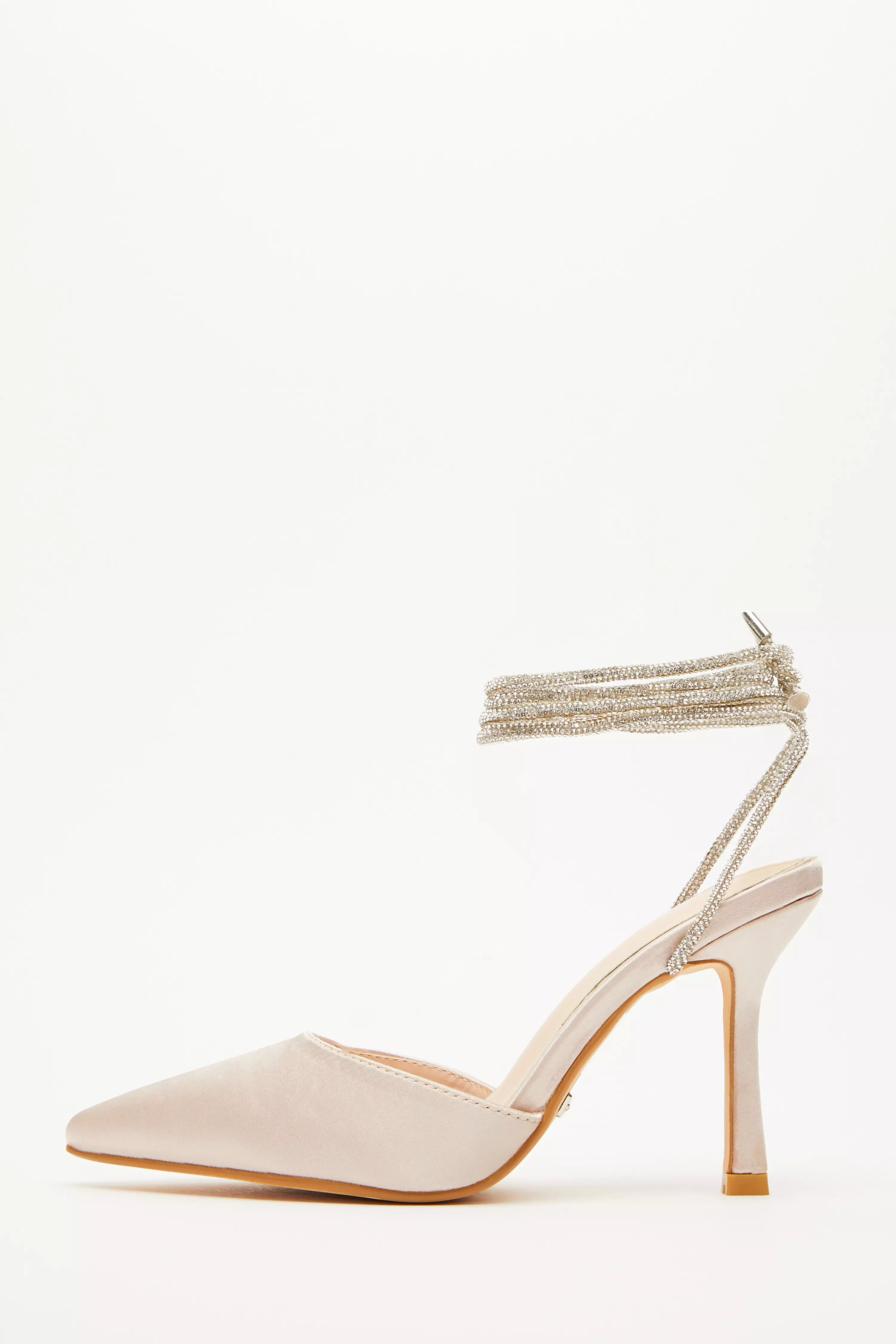 Champagne Satin Diamante Court Heels