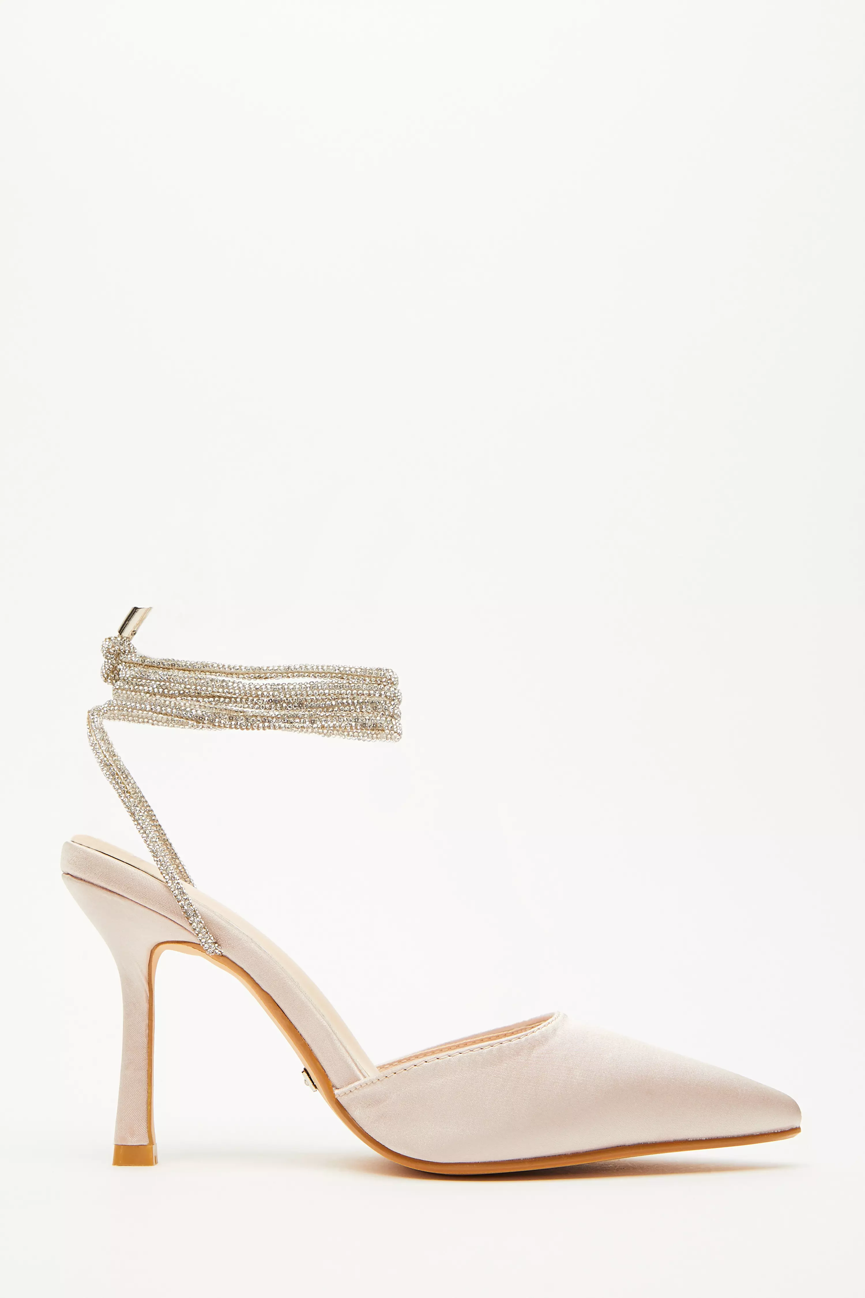 Champagne Satin Diamante Court Heels