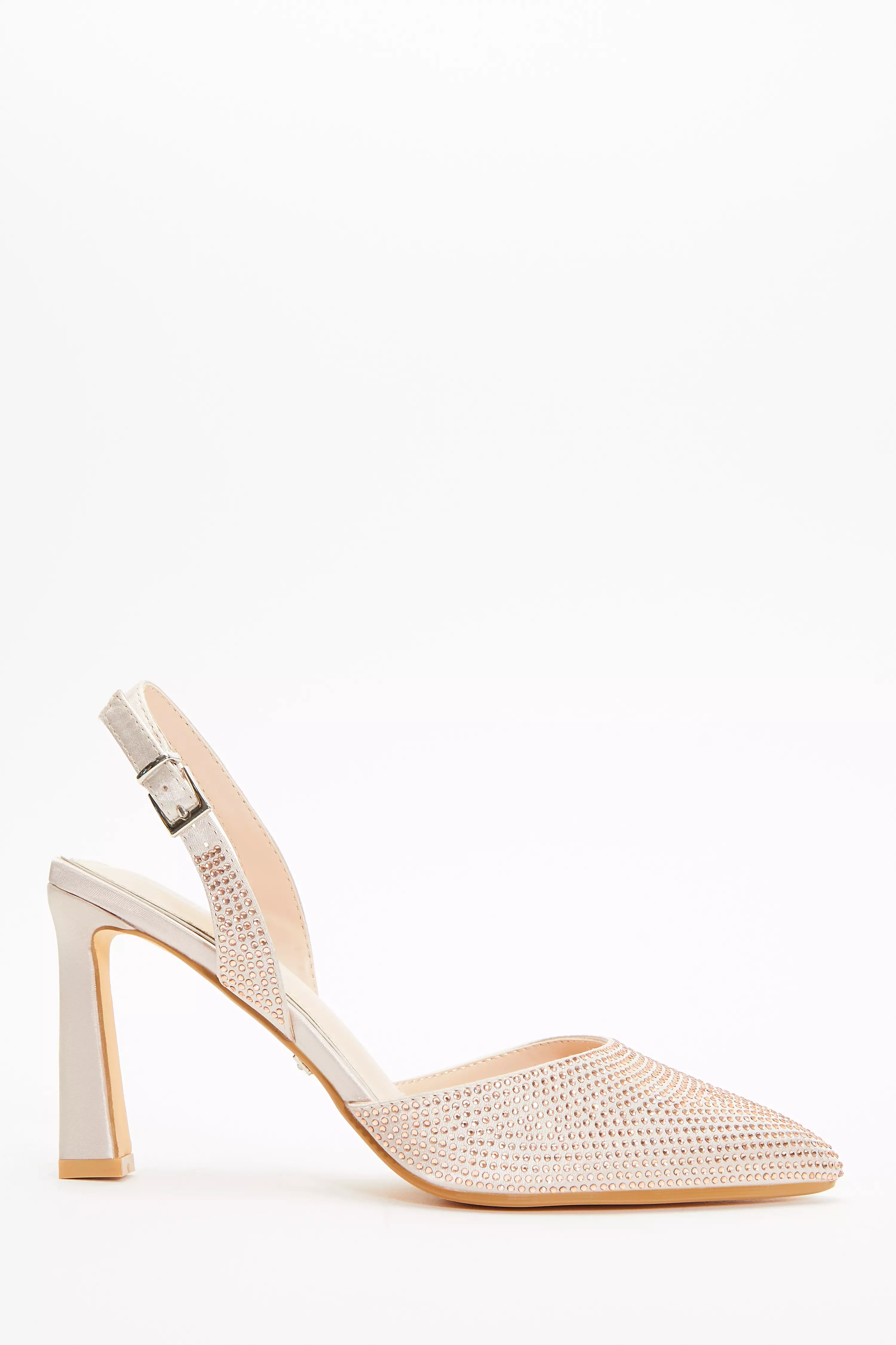 Rose Gold Diamante Slingback Court Heels