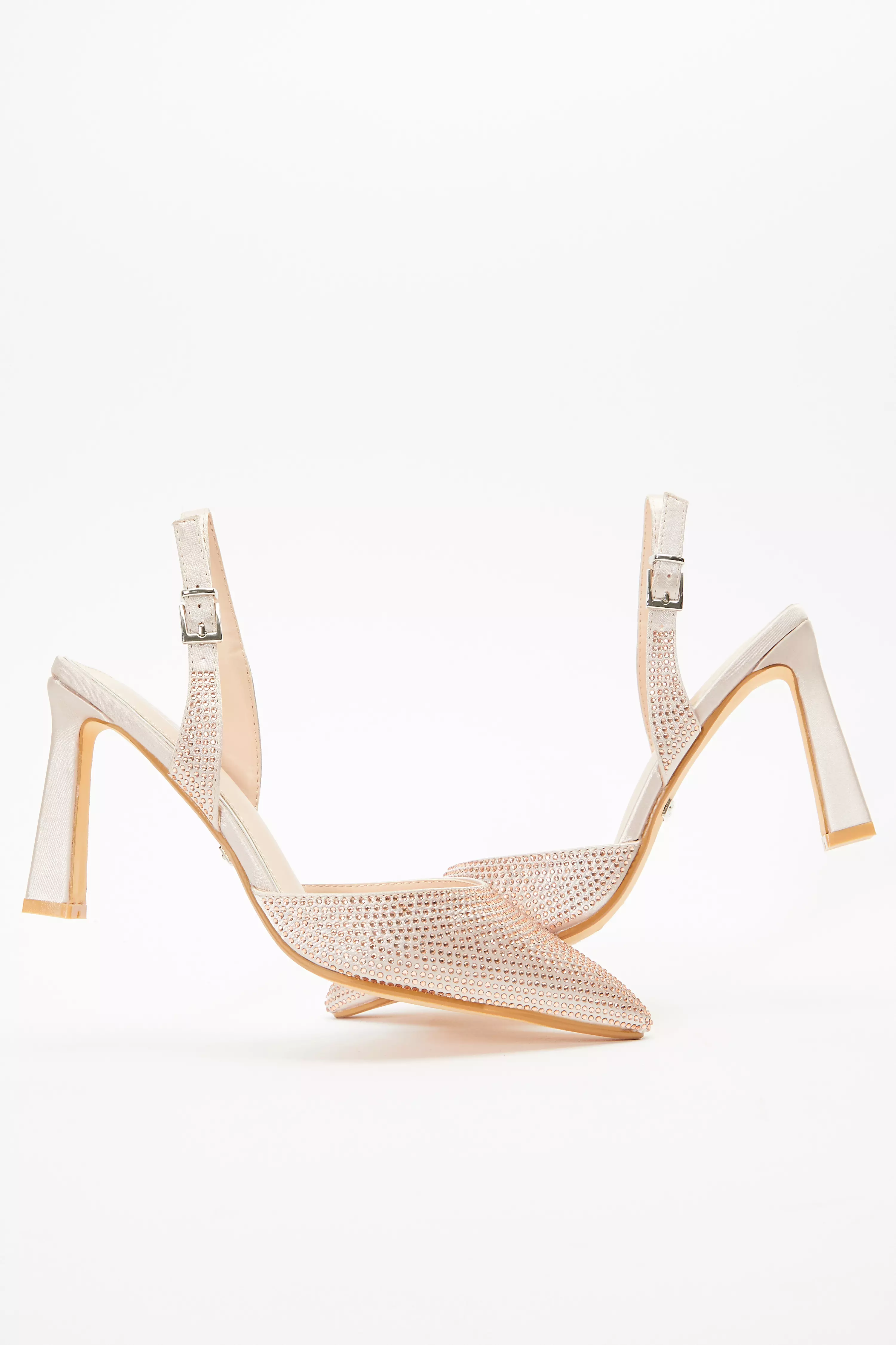 Rose Gold Diamante Slingback Court Heels