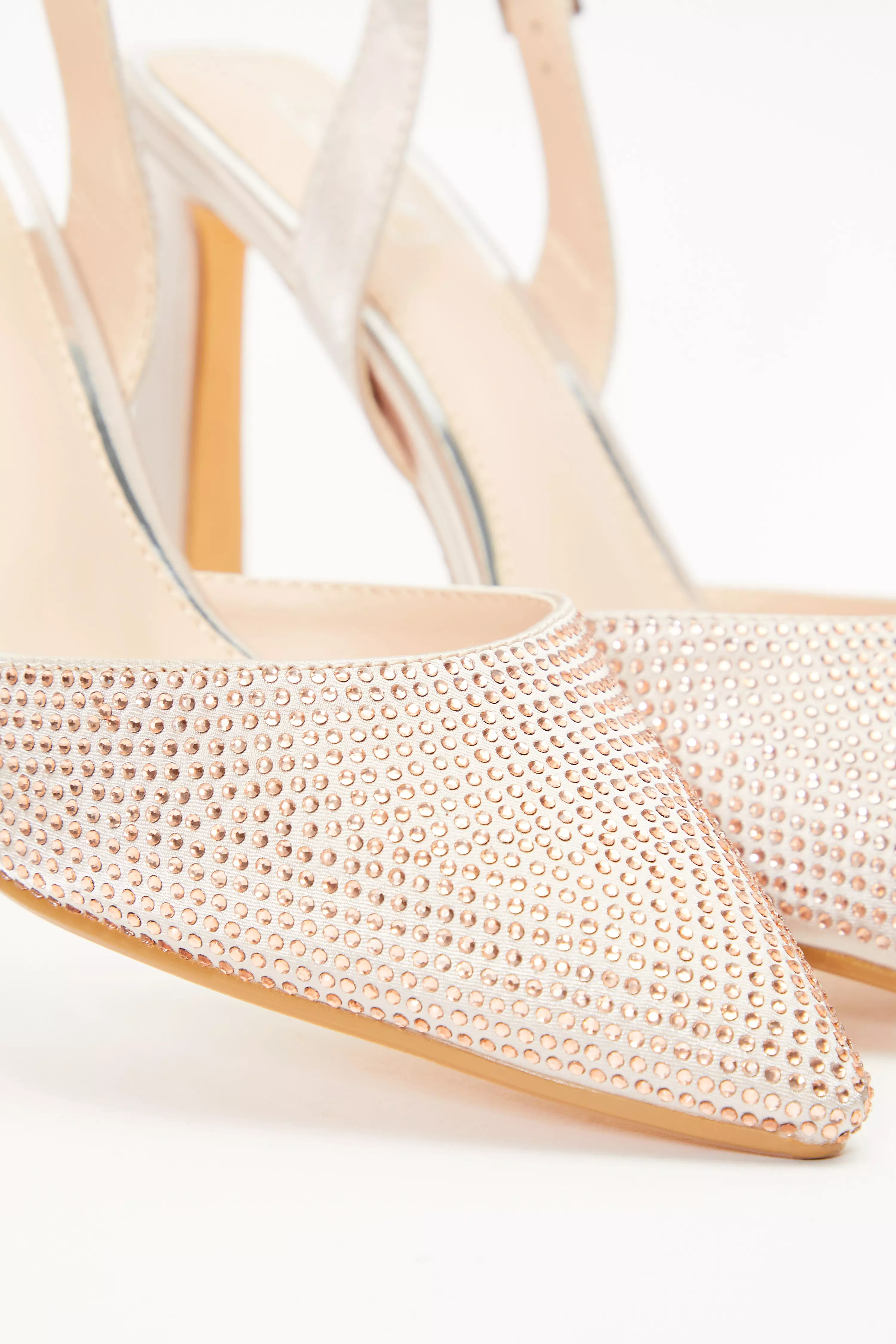 Rose Gold Diamante Slingback Court Heels