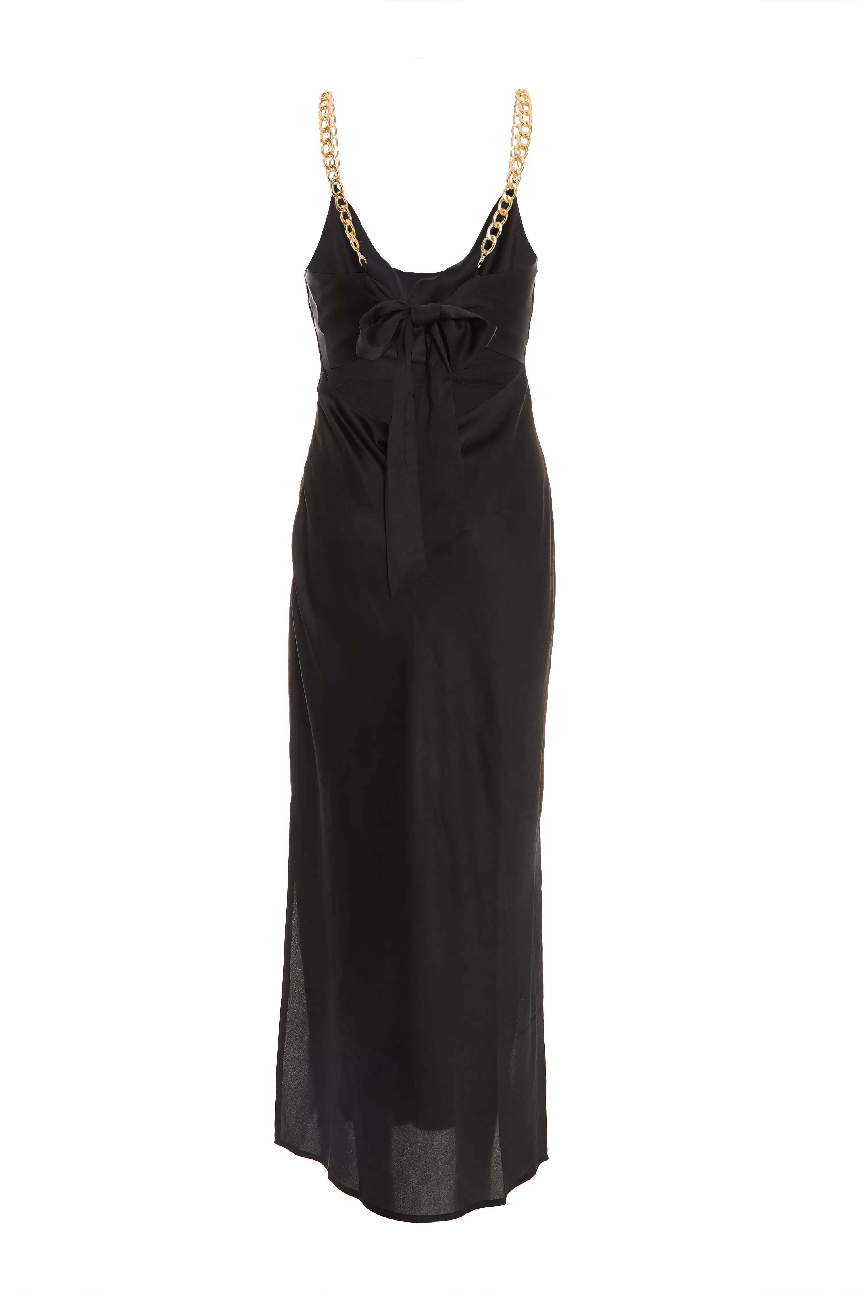 Black Satin Tie Back Midi Dress