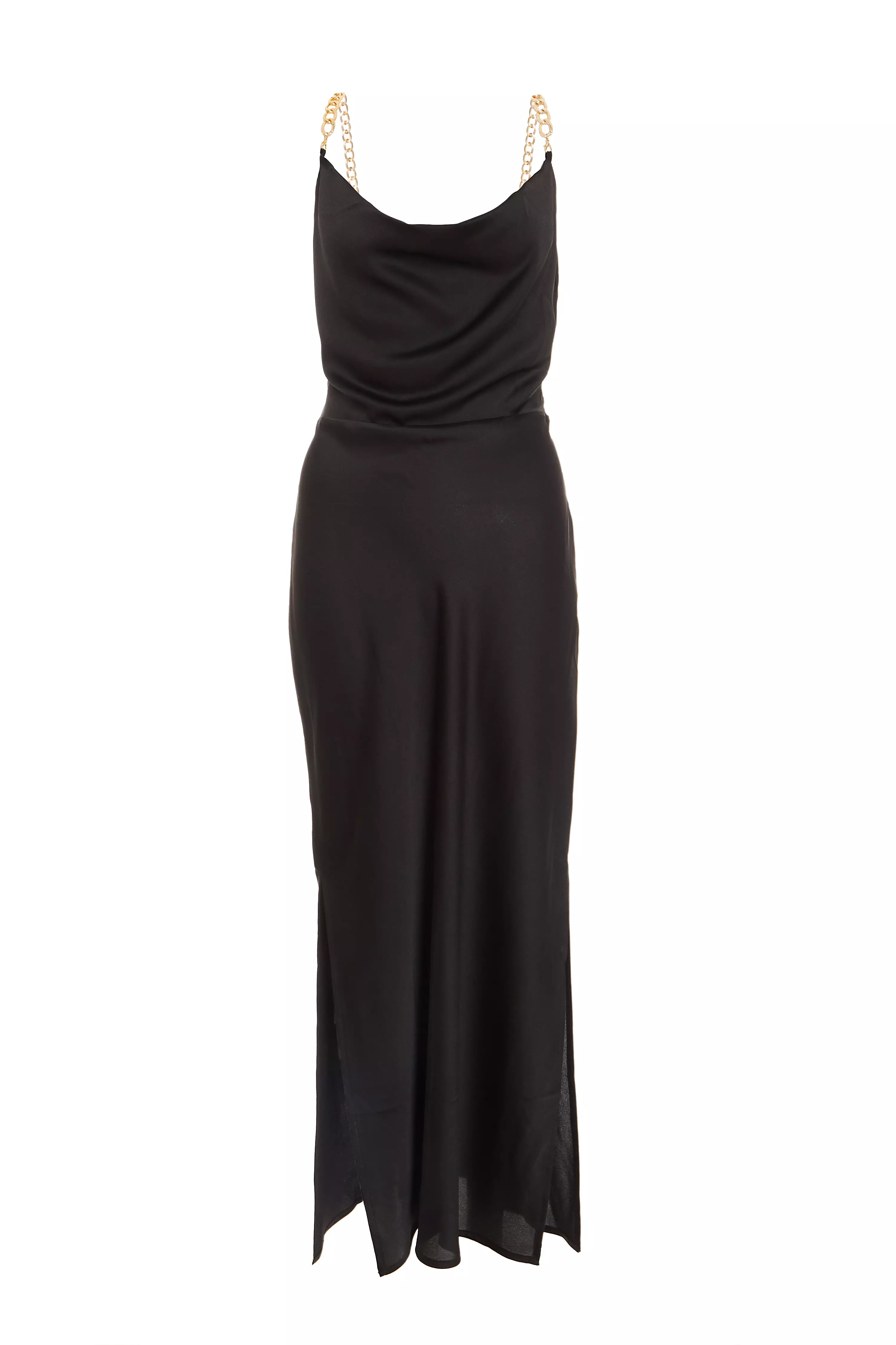 Black Satin Tie Back Midi Dress