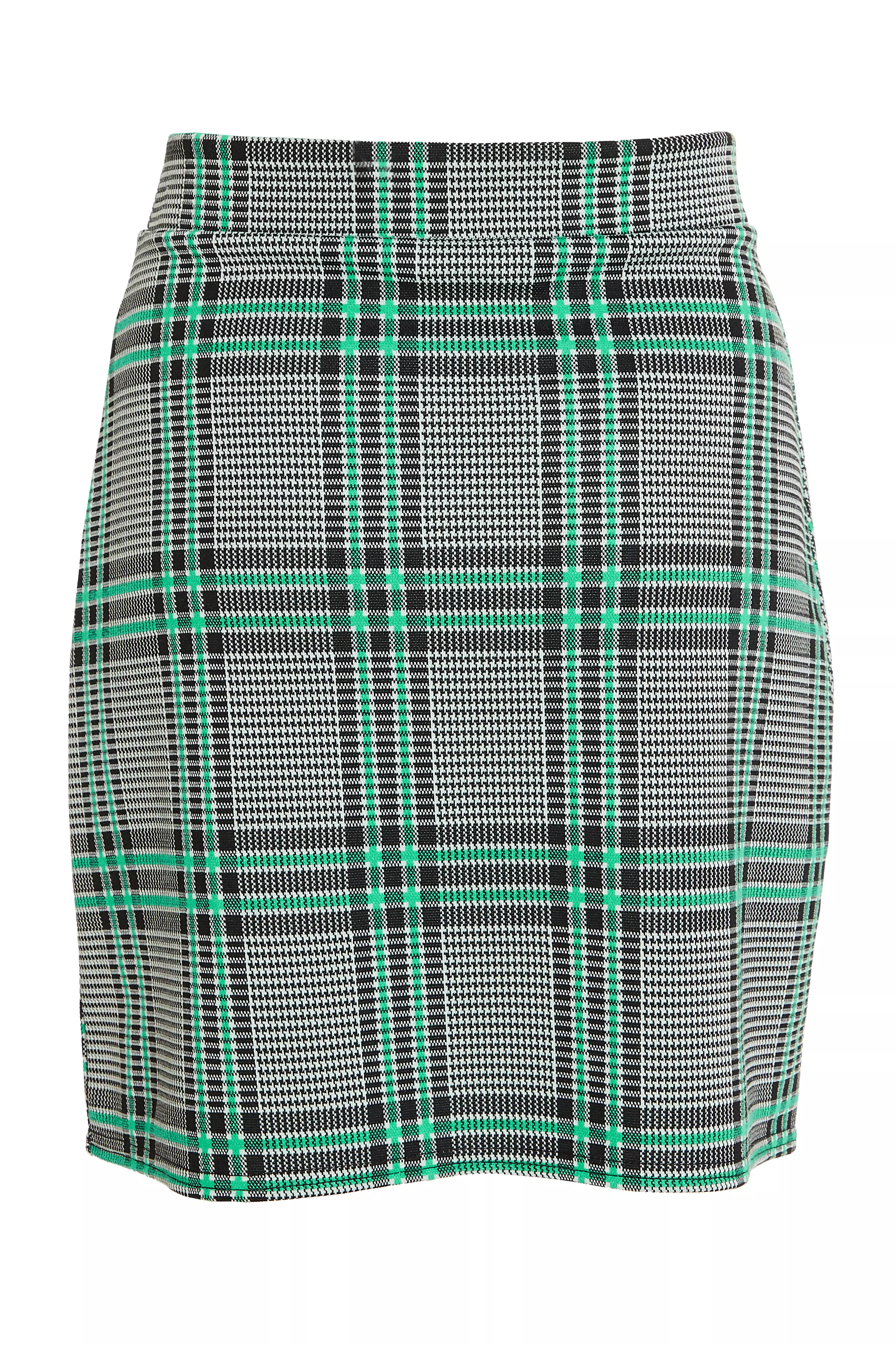 Green Check Button Mini Skirt