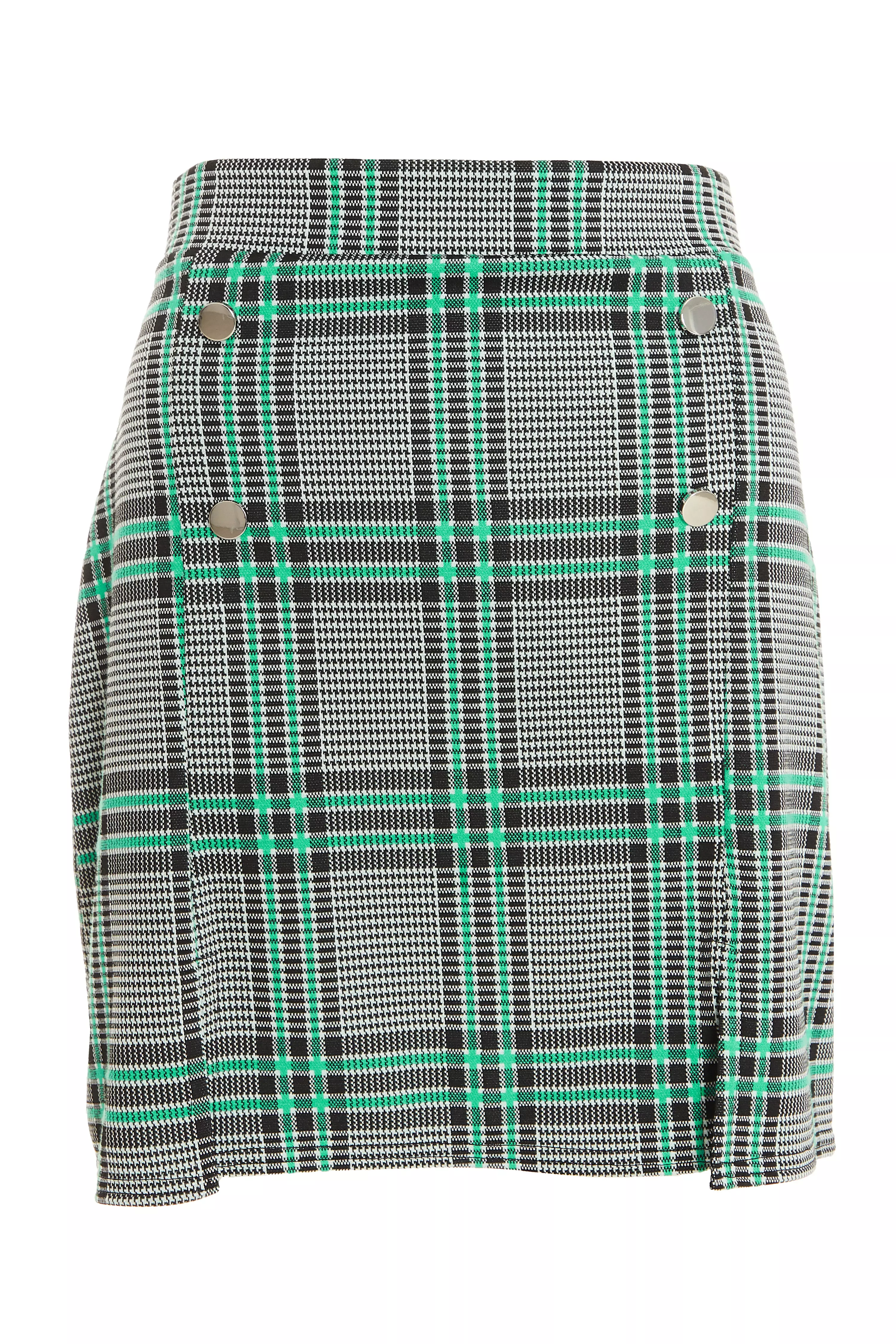 Green Check Button Mini Skirt