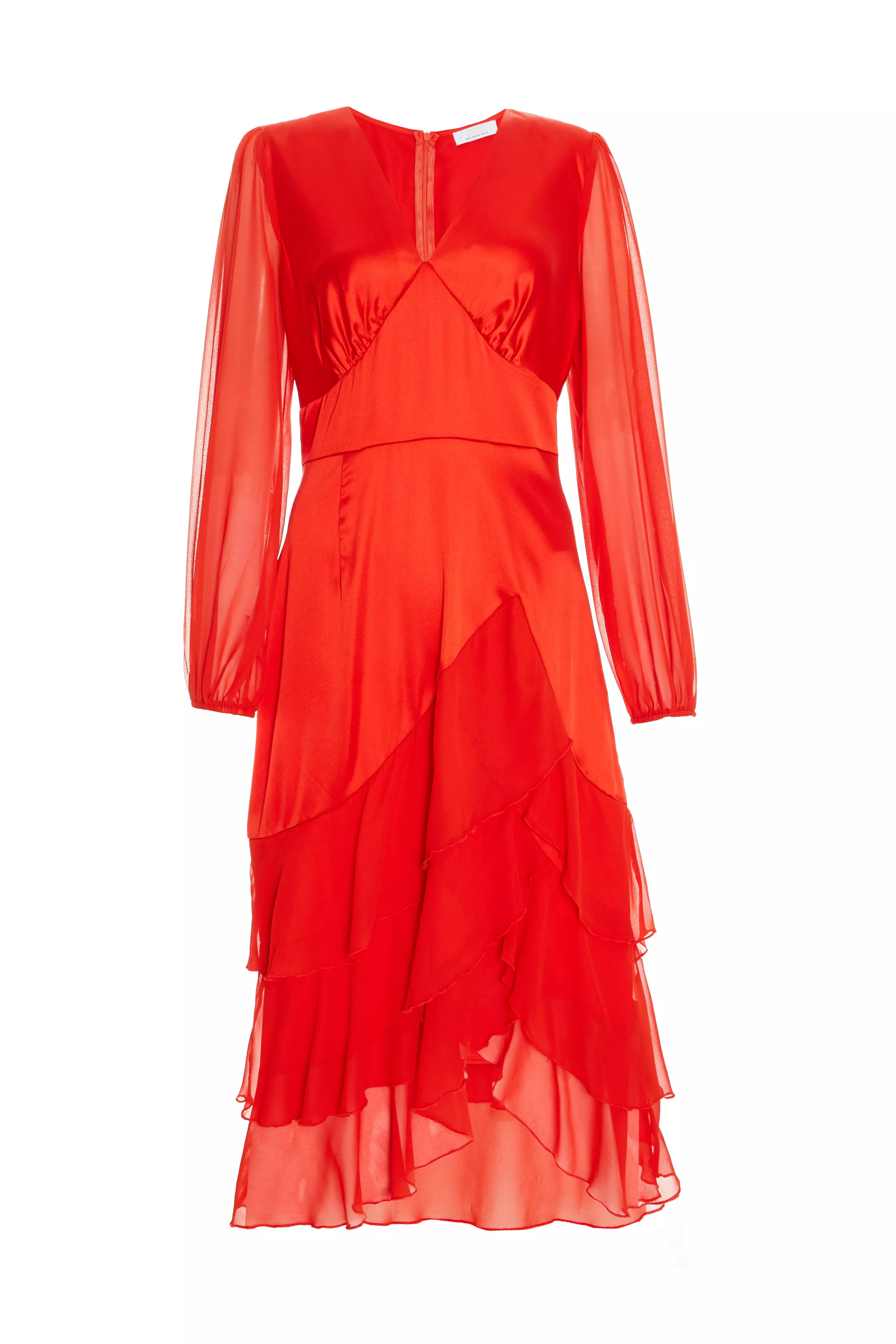 Orange Satin Frill Midi Dress