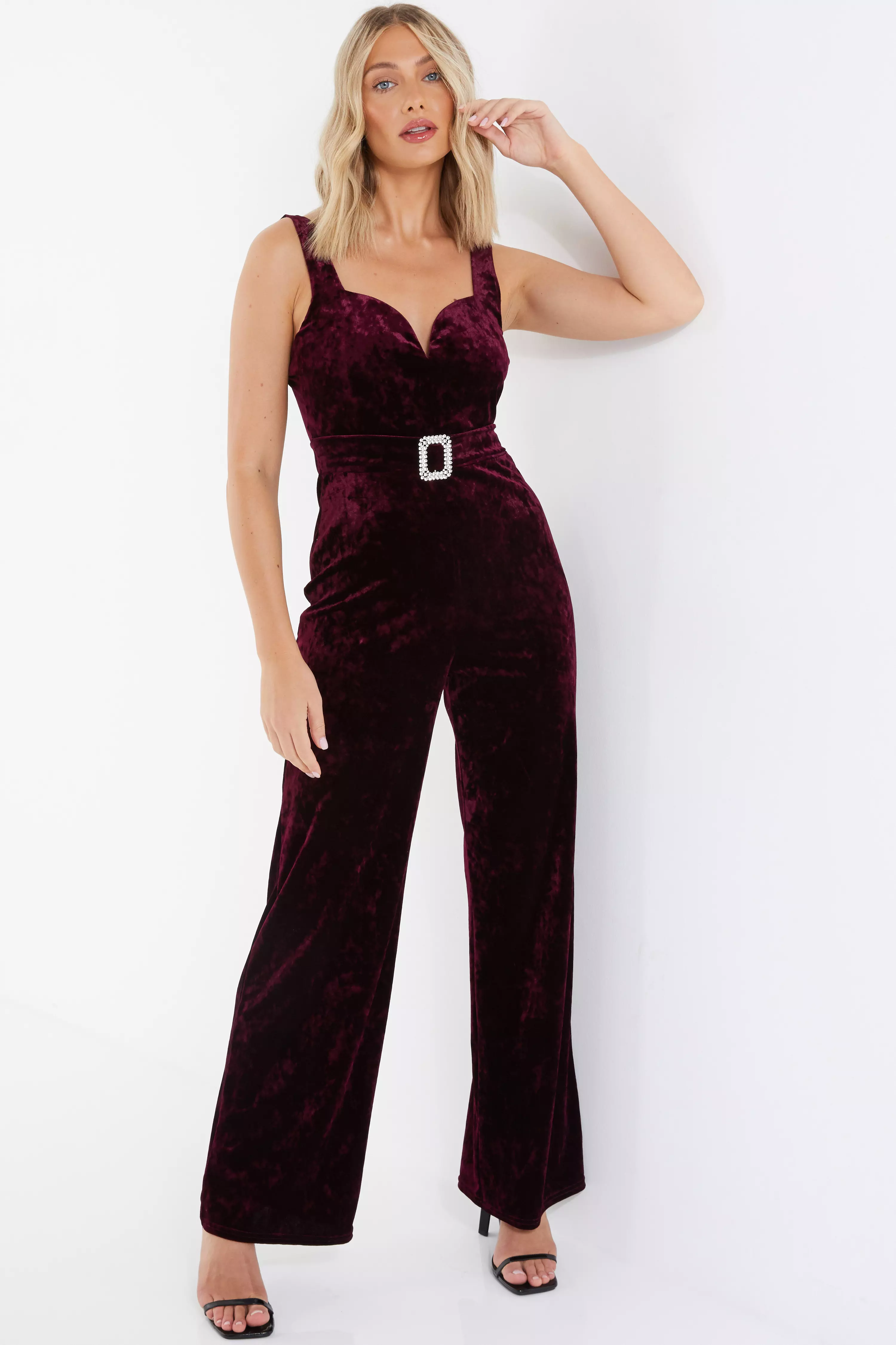 Berry Velvet Palazzo Jumpsuit