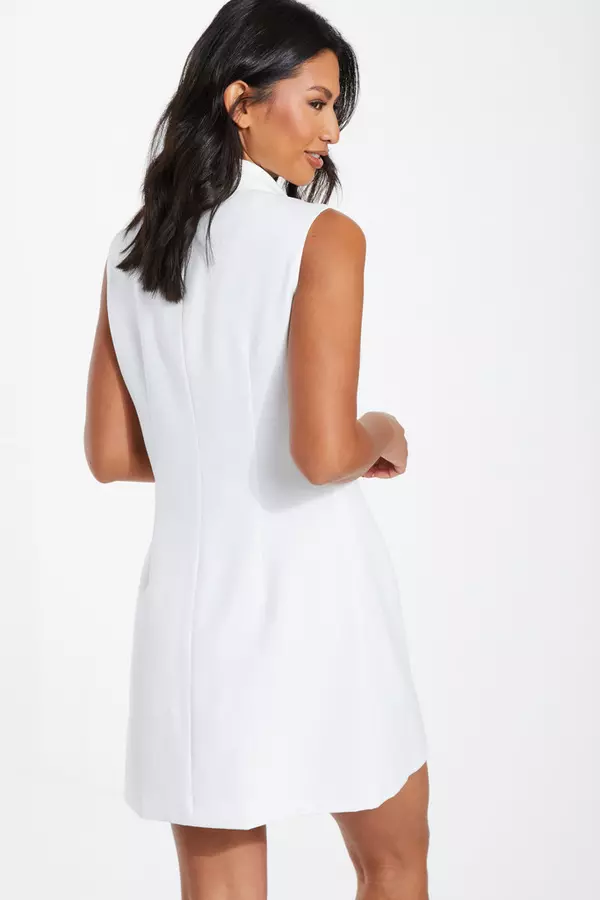 White Diamante Mini Blazer Dress