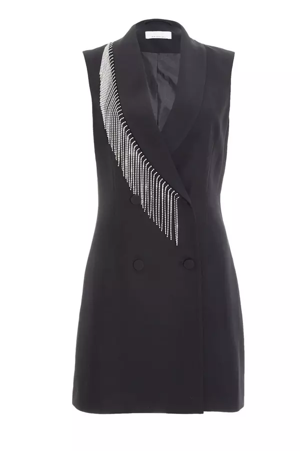 Black Diamante Mini Blazer Dress