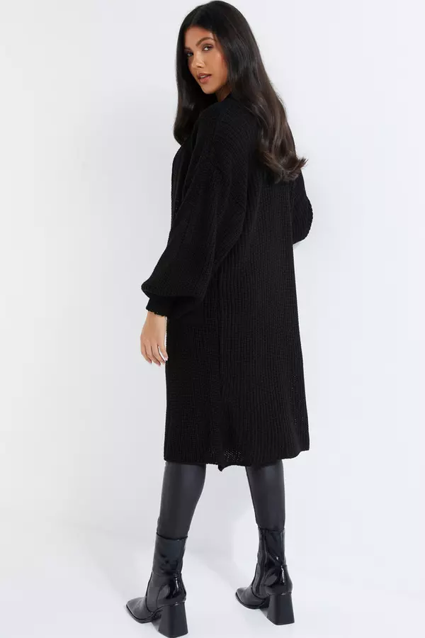 Black Knitted Longline Cardigan