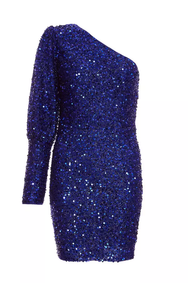 Royal Blue Sequin One Shoulder Mini Dress