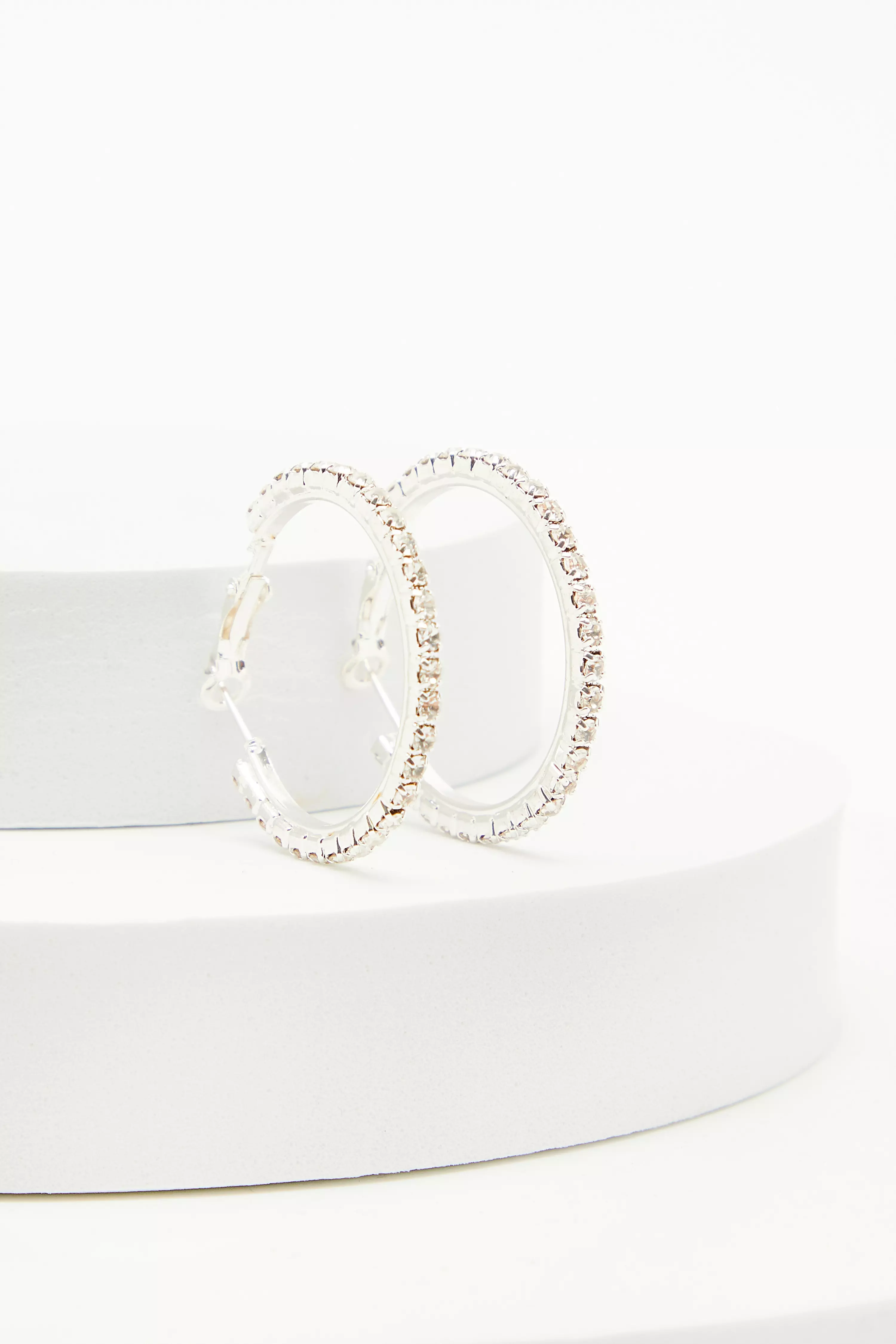 Silver Diamante Hoop Earrings