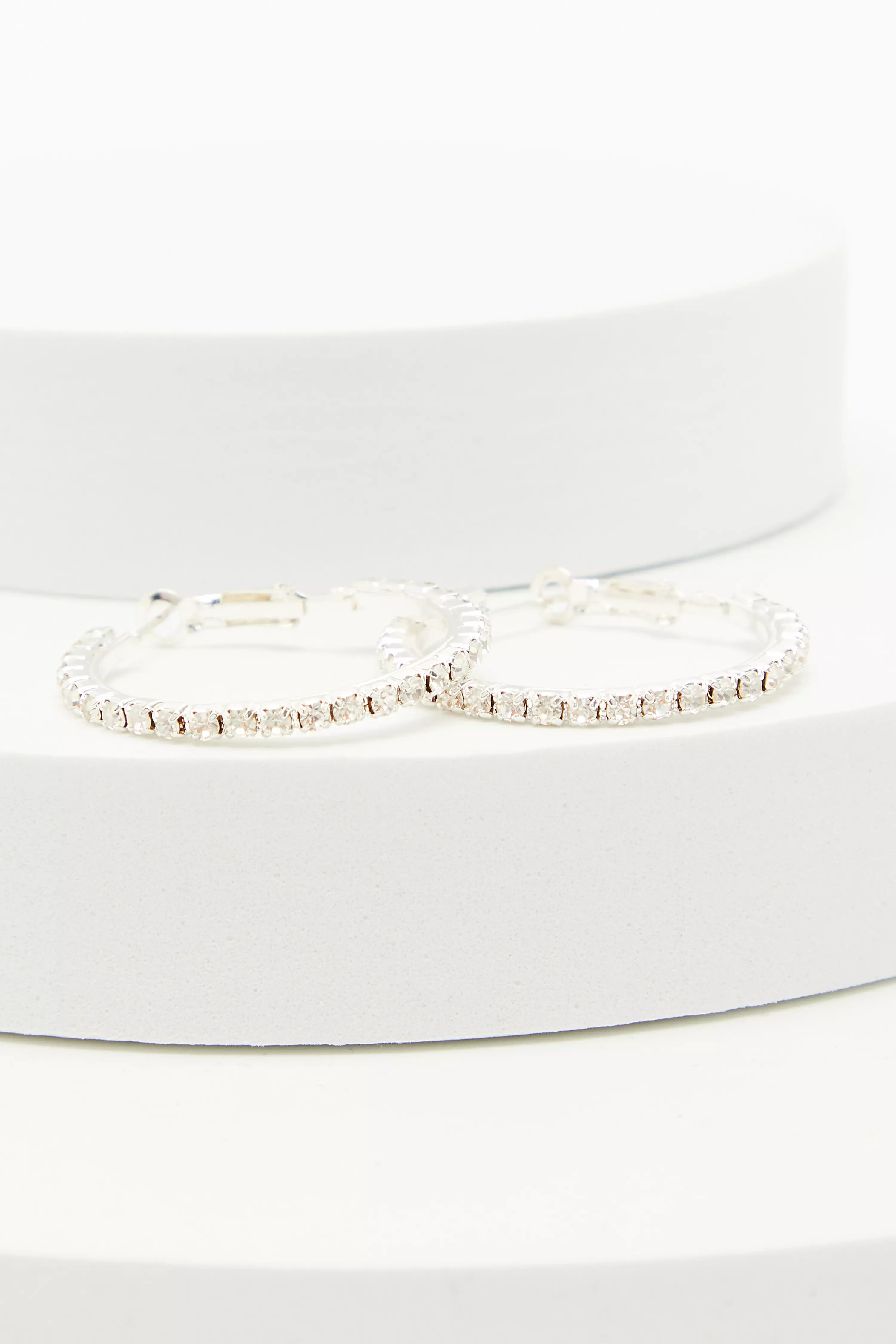 Silver Diamante Hoop Earrings