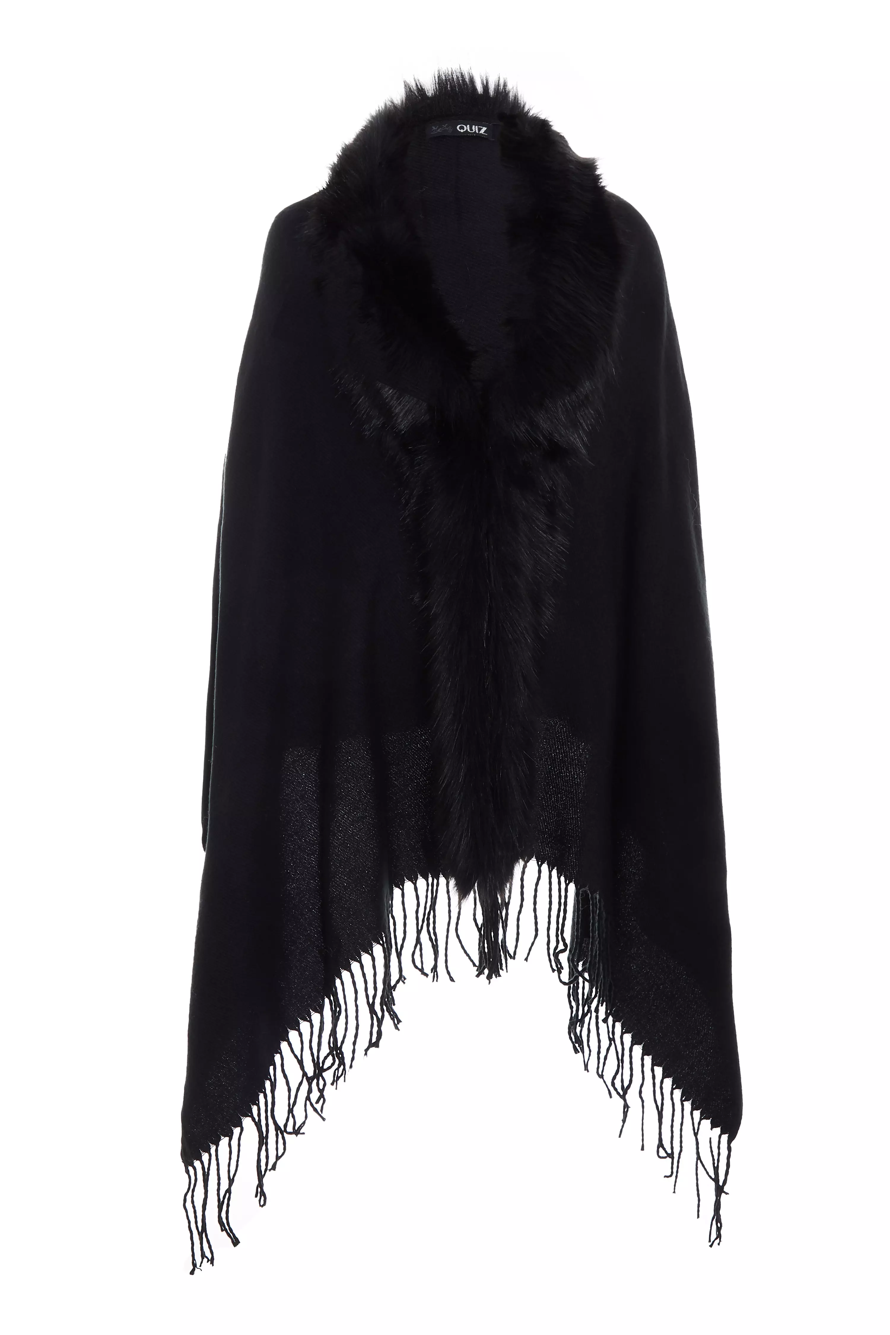 Black Faux Fur Trim Cape