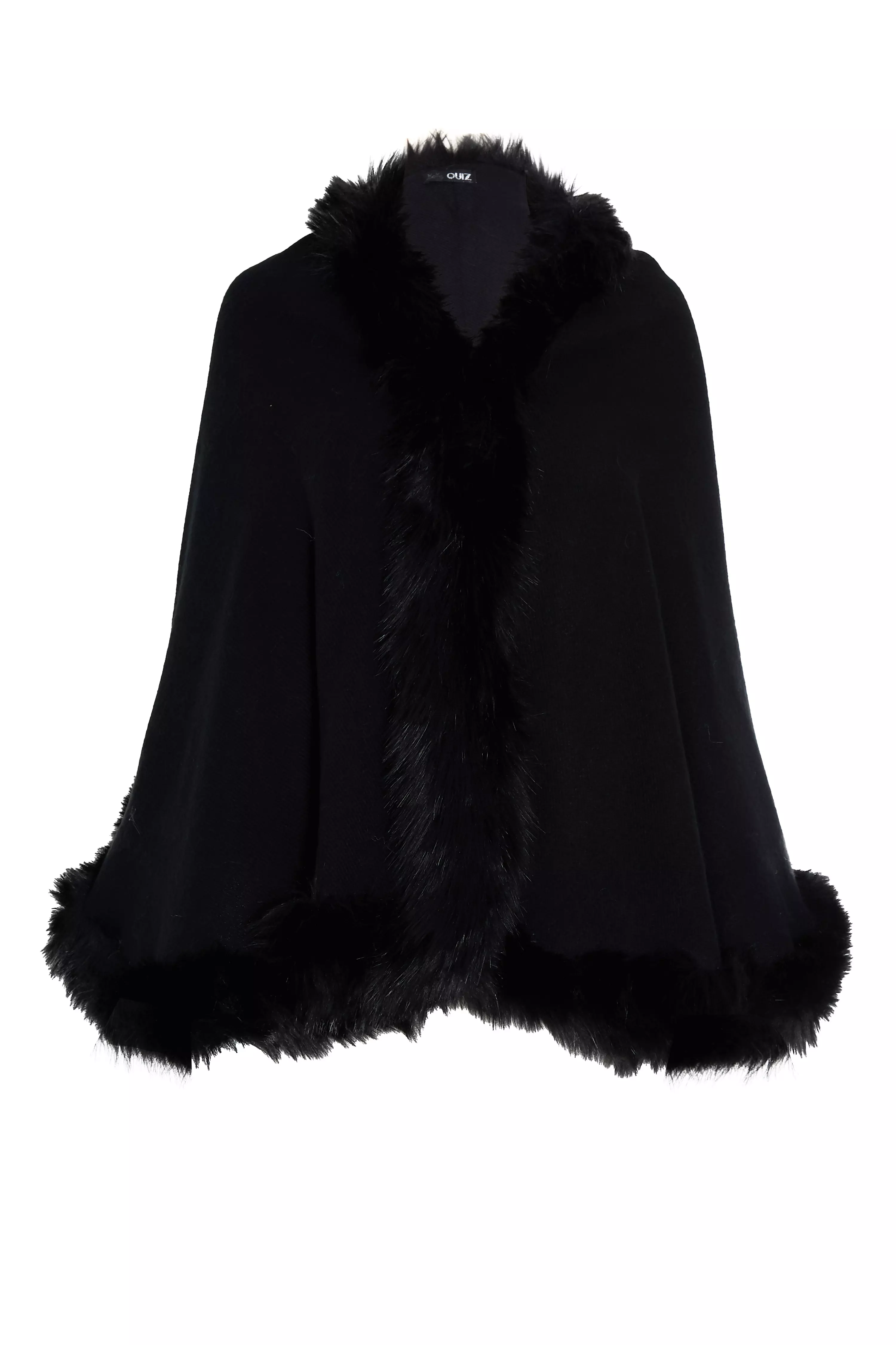 Black Faux Fur Trim Cape