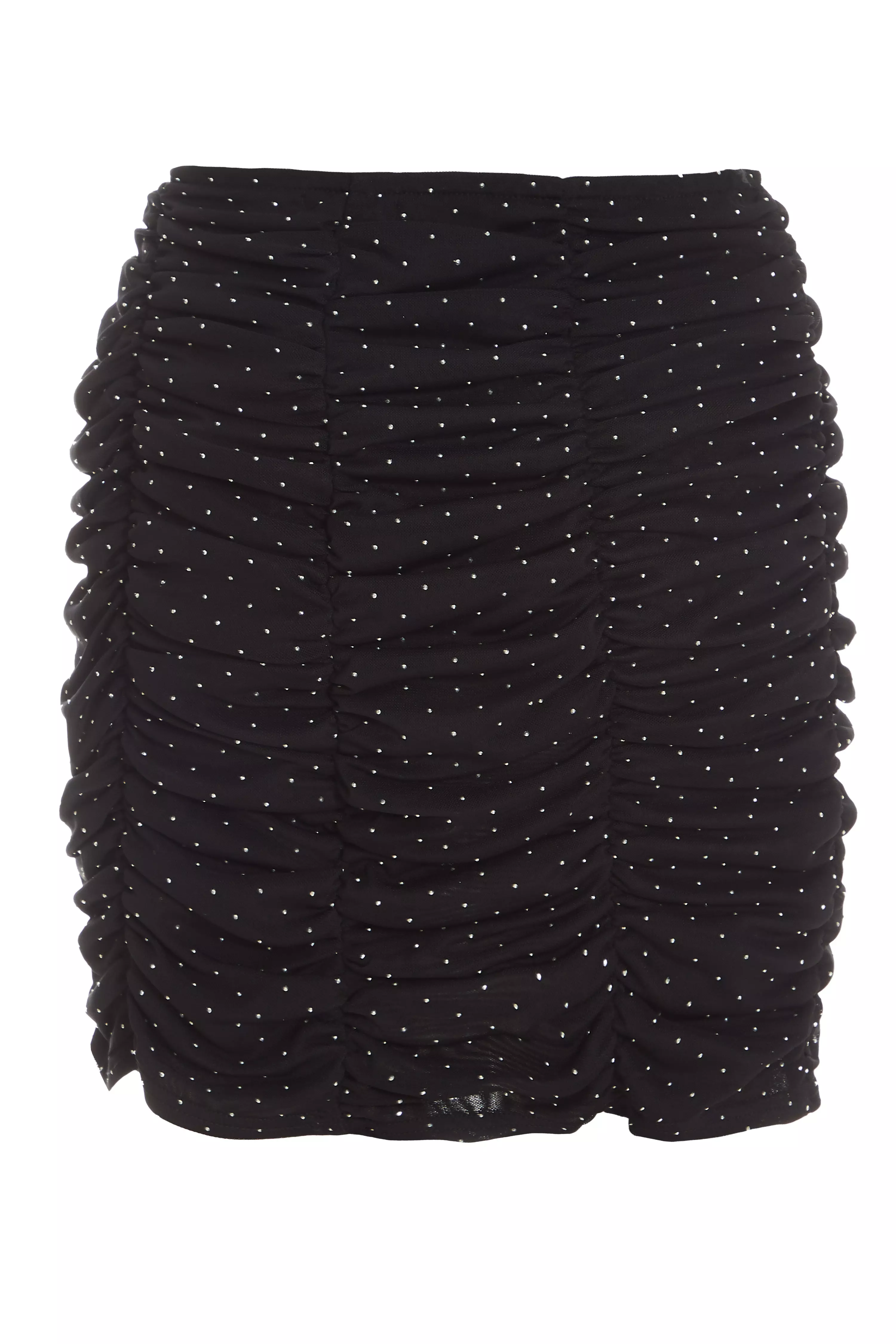 Black Diamante Mesh Mini Skirt