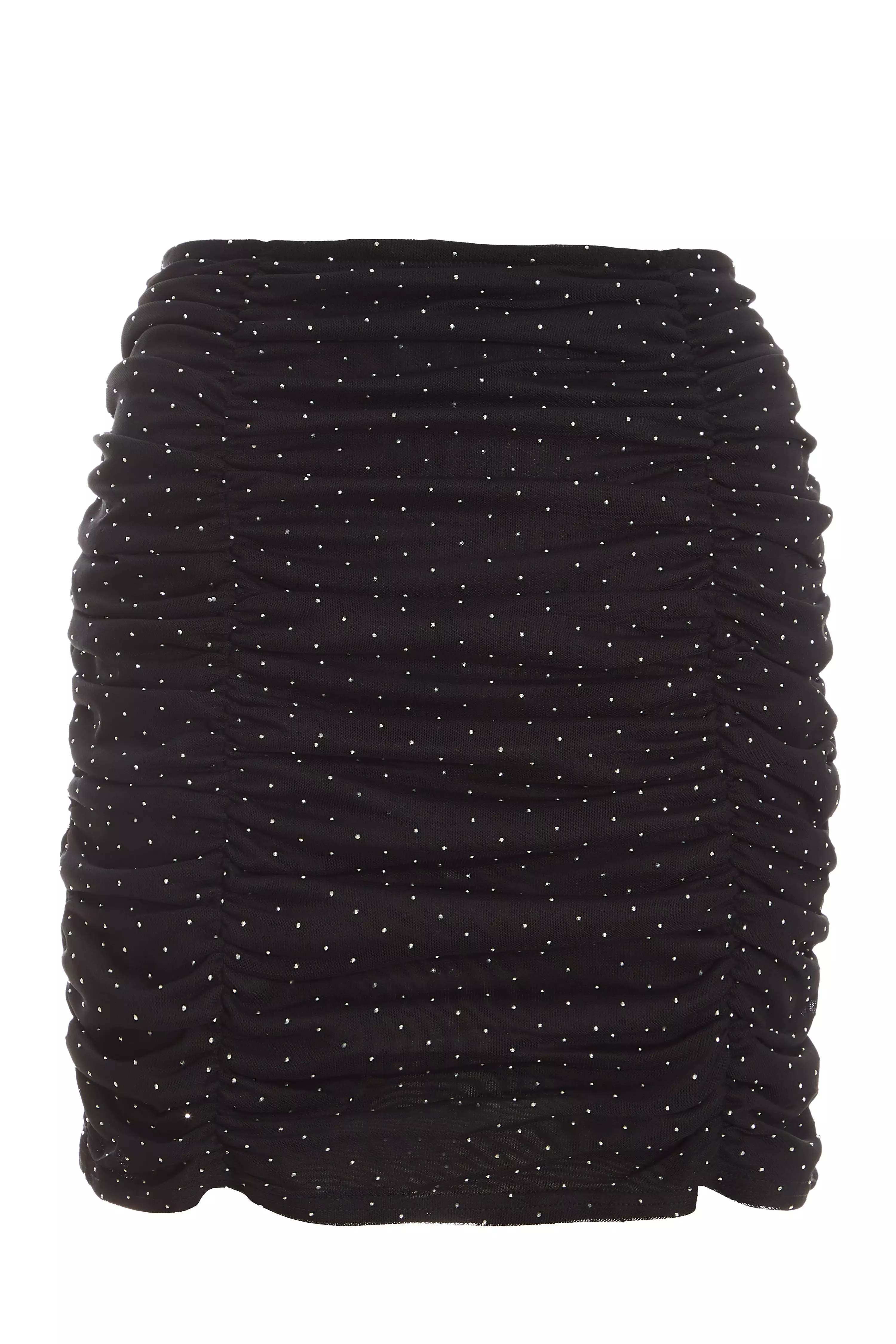 Black Diamante Mesh Mini Skirt