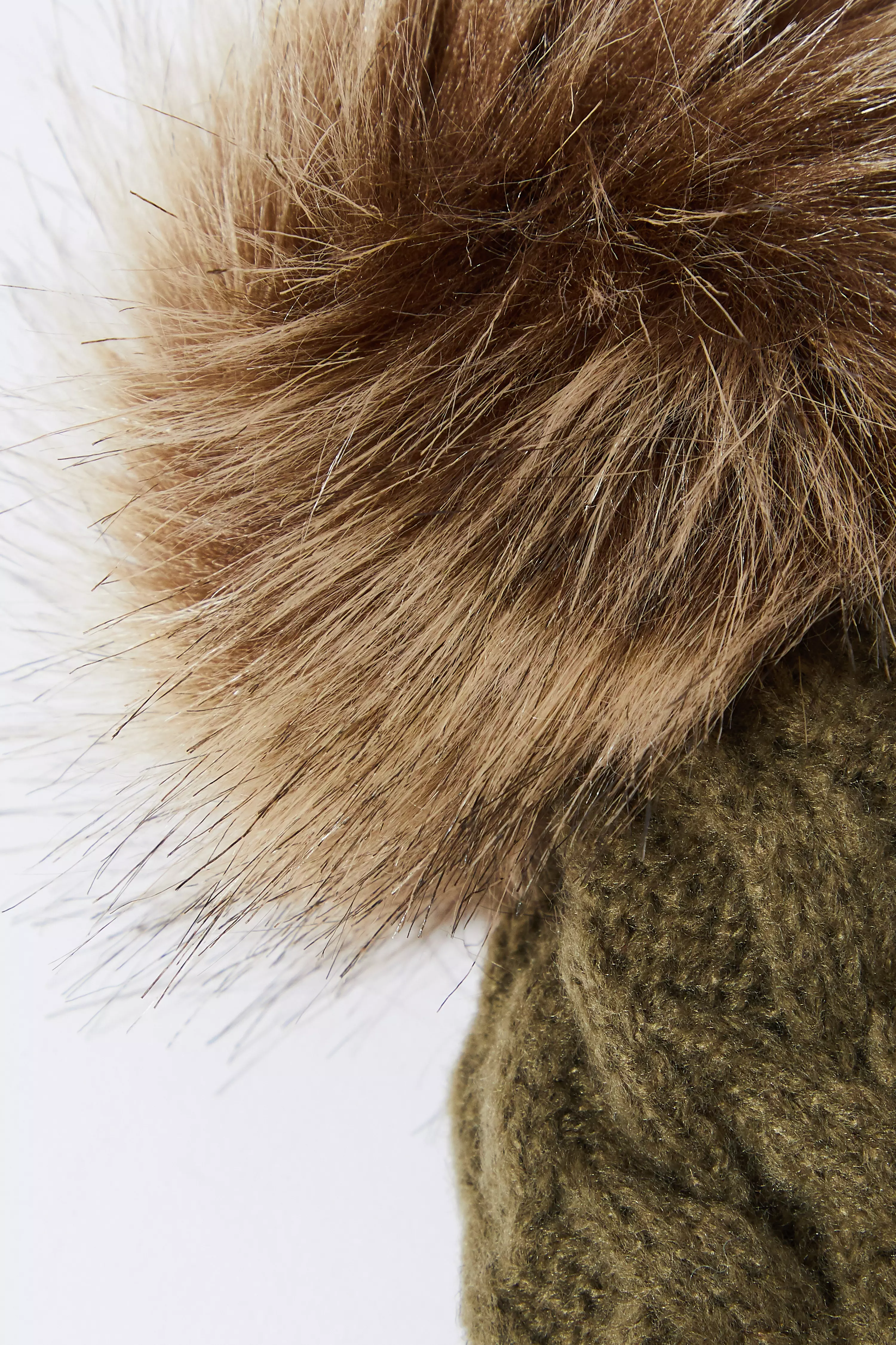 Khaki Knitted Faux Fur Pom Hat