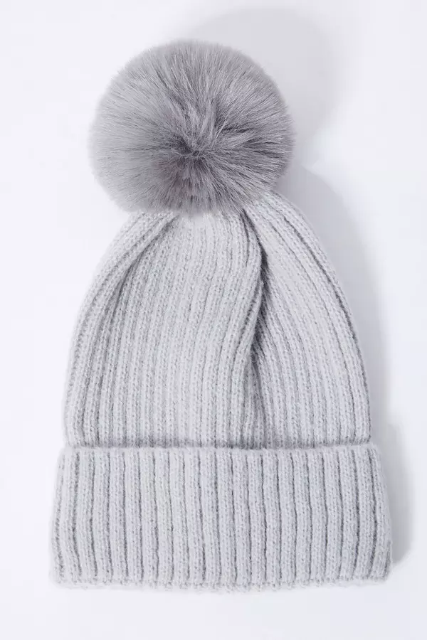 Grey Knitted Pom Hat
