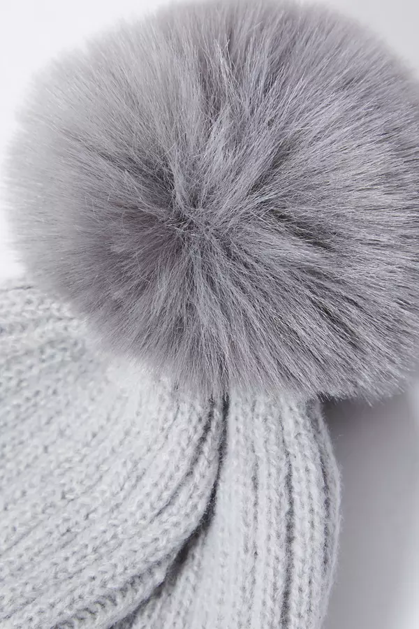 Grey Knitted Pom Hat