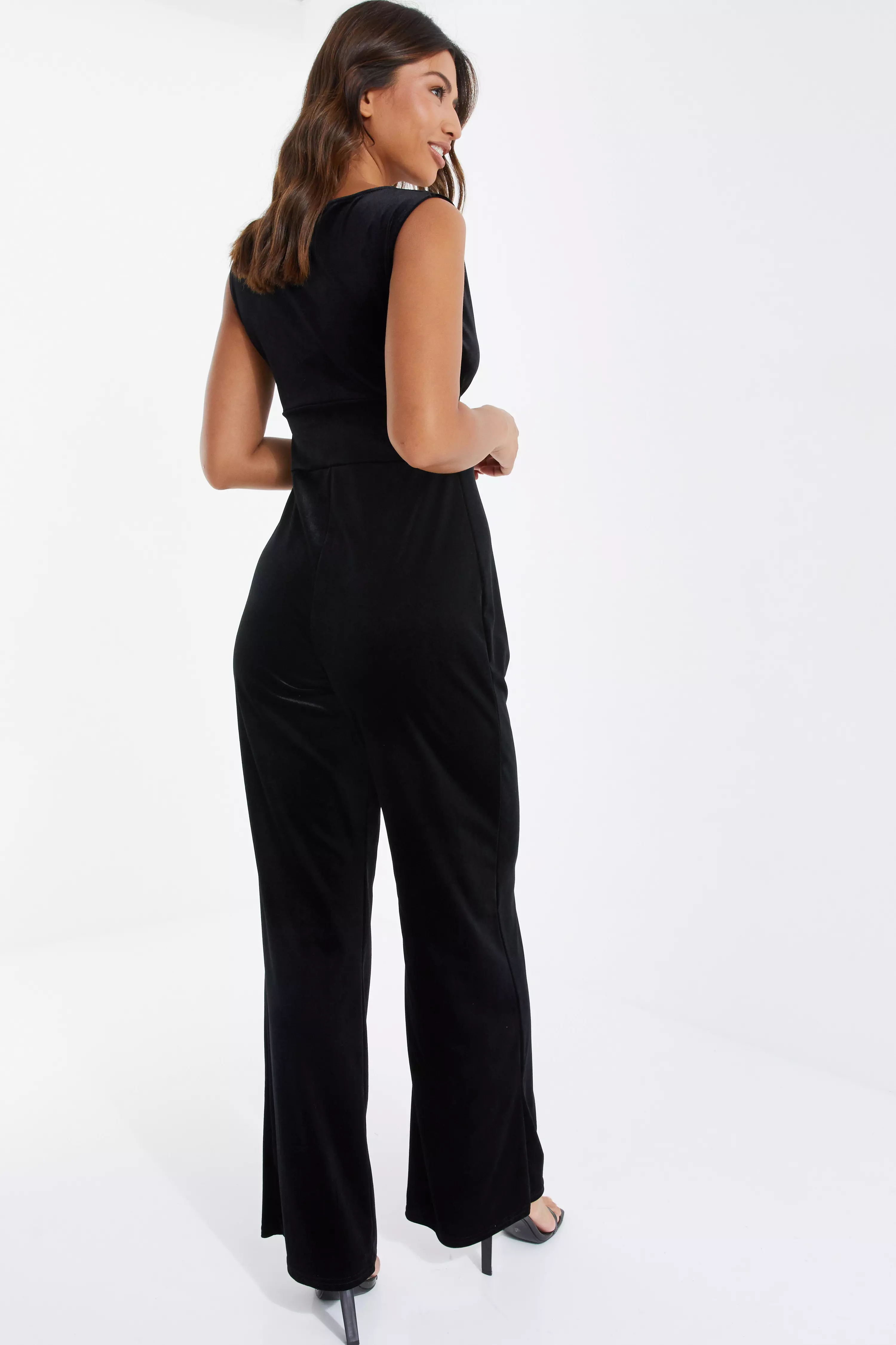 Black Velvet Wrap Palazzo Jumpsuit