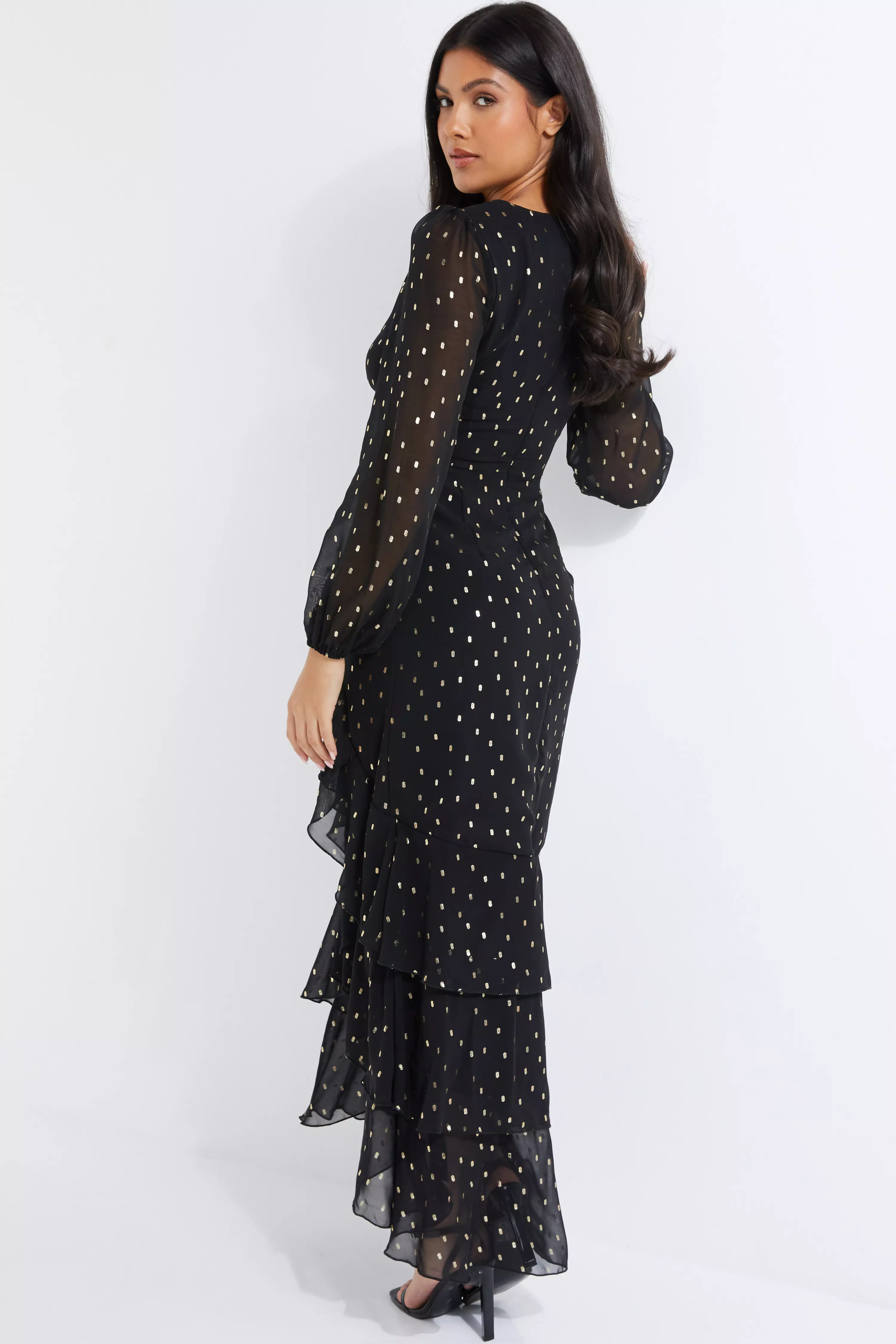 Black Chiffon Foil Maxi Dress