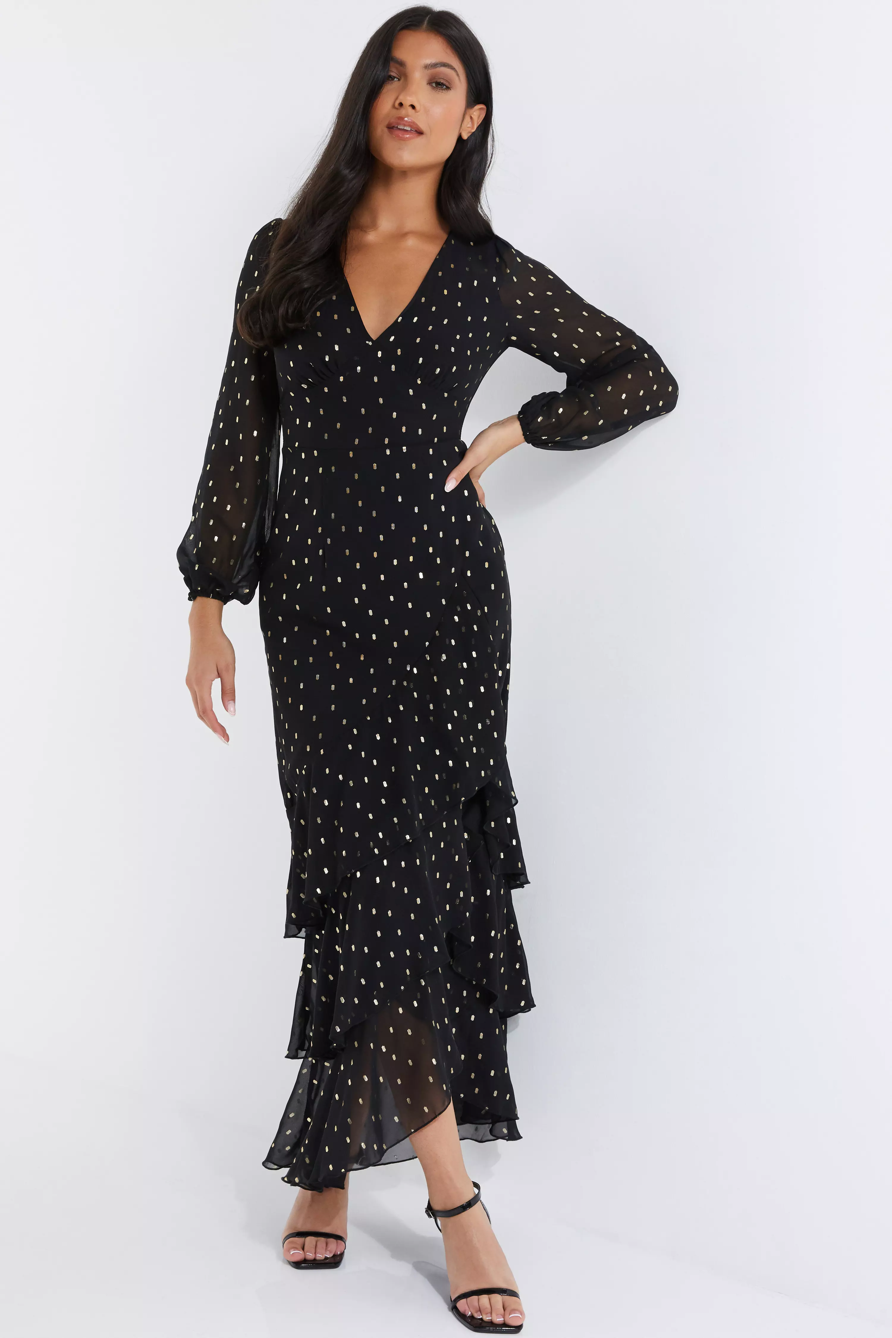 Black Chiffon Foil Maxi Dress