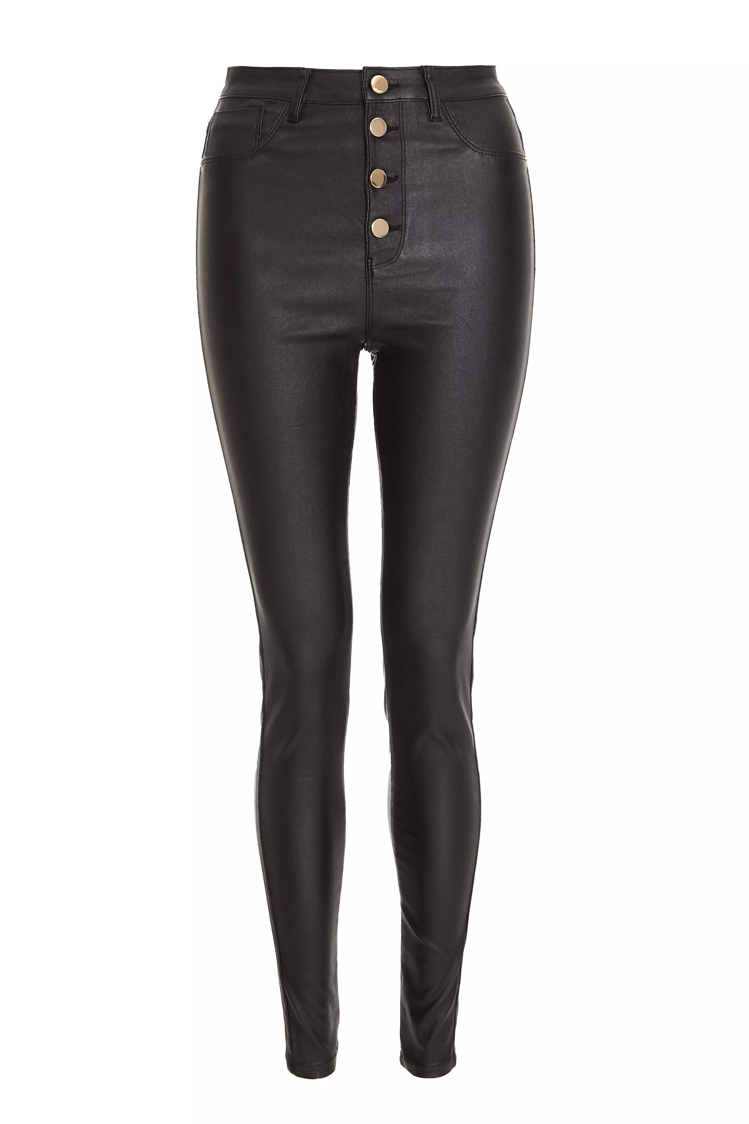 Black Faux Leather Button Up Trousers