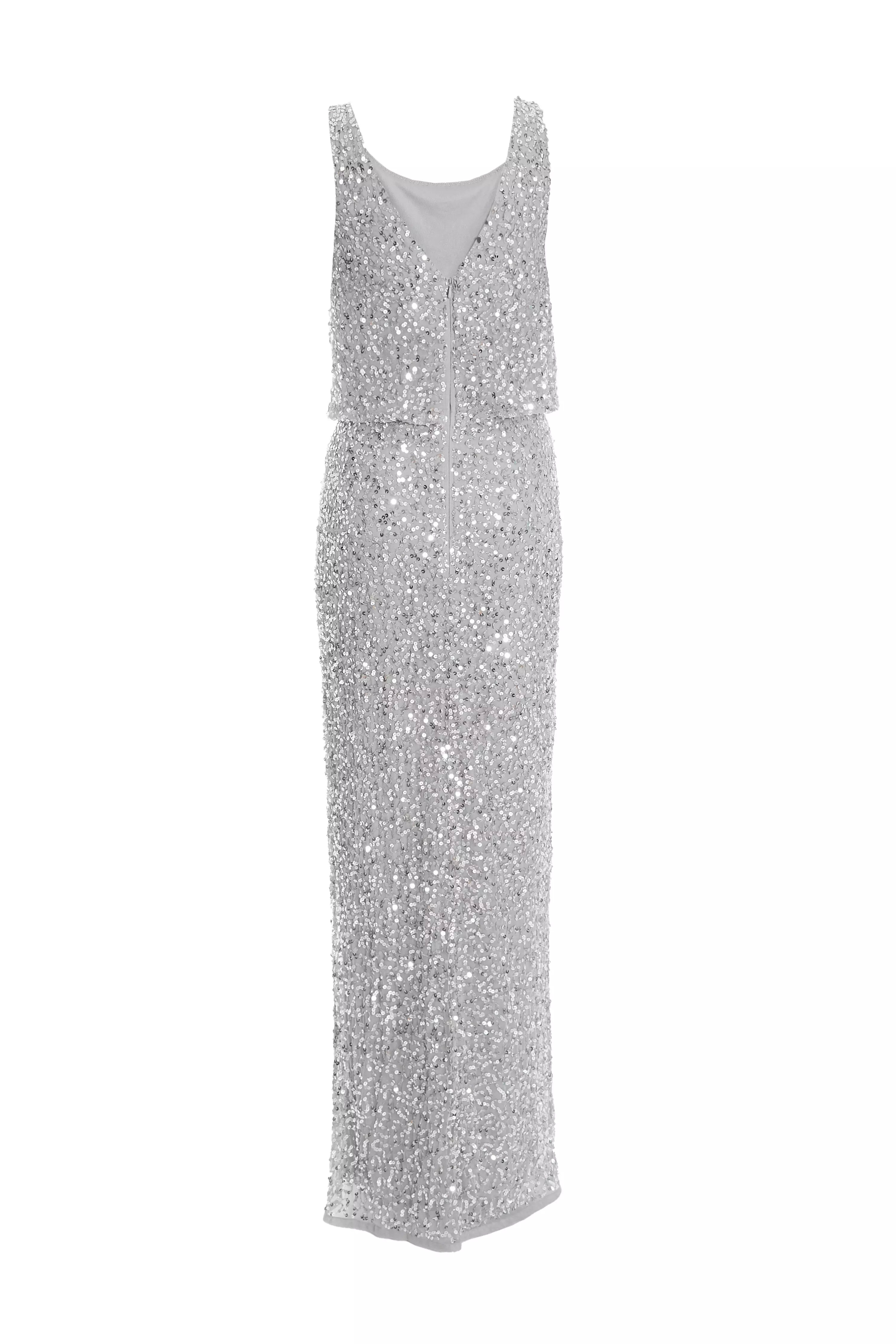 Grey Embellished Split Leg Maxi Dress