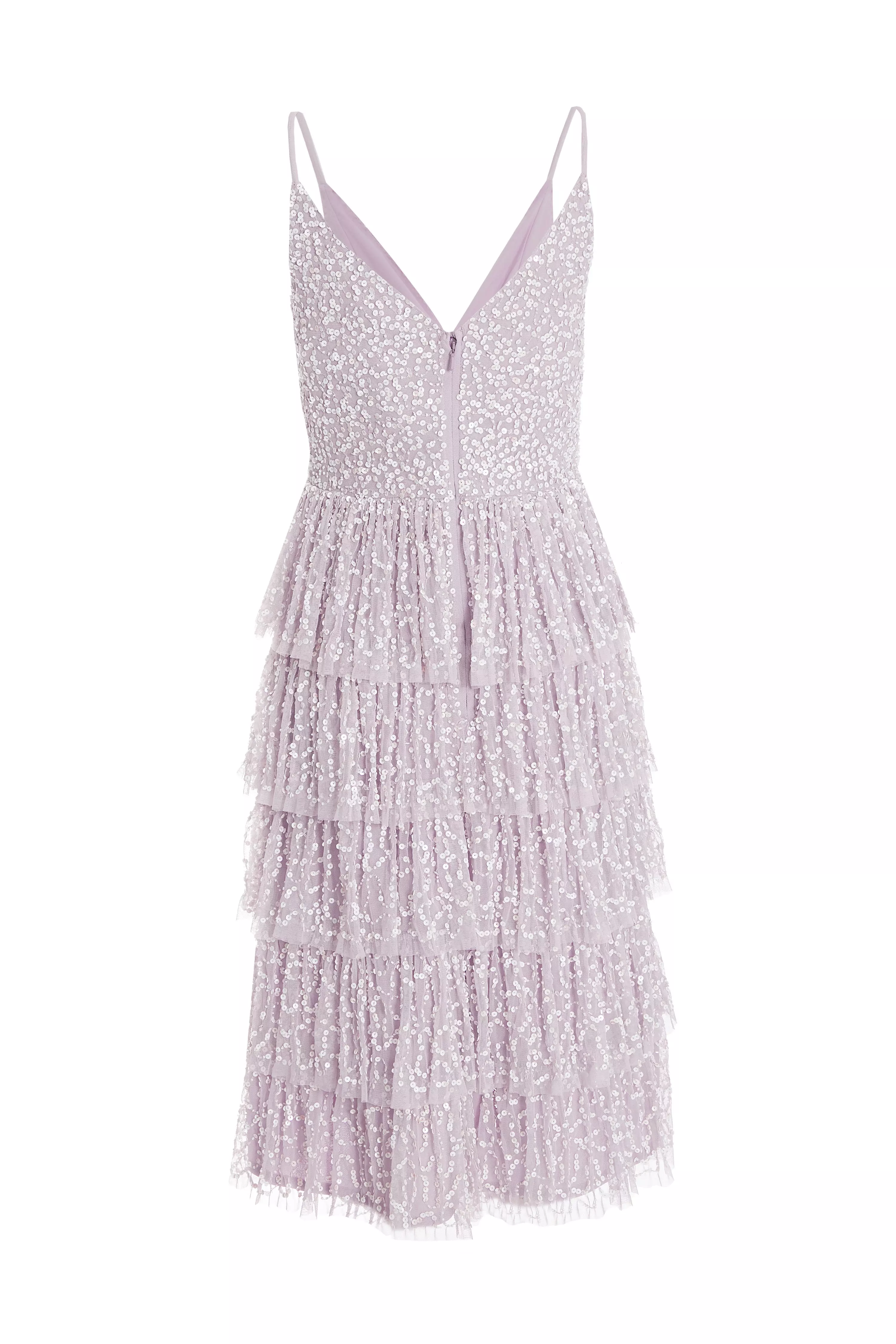 Lilac Sequin Tiered Midi Dress