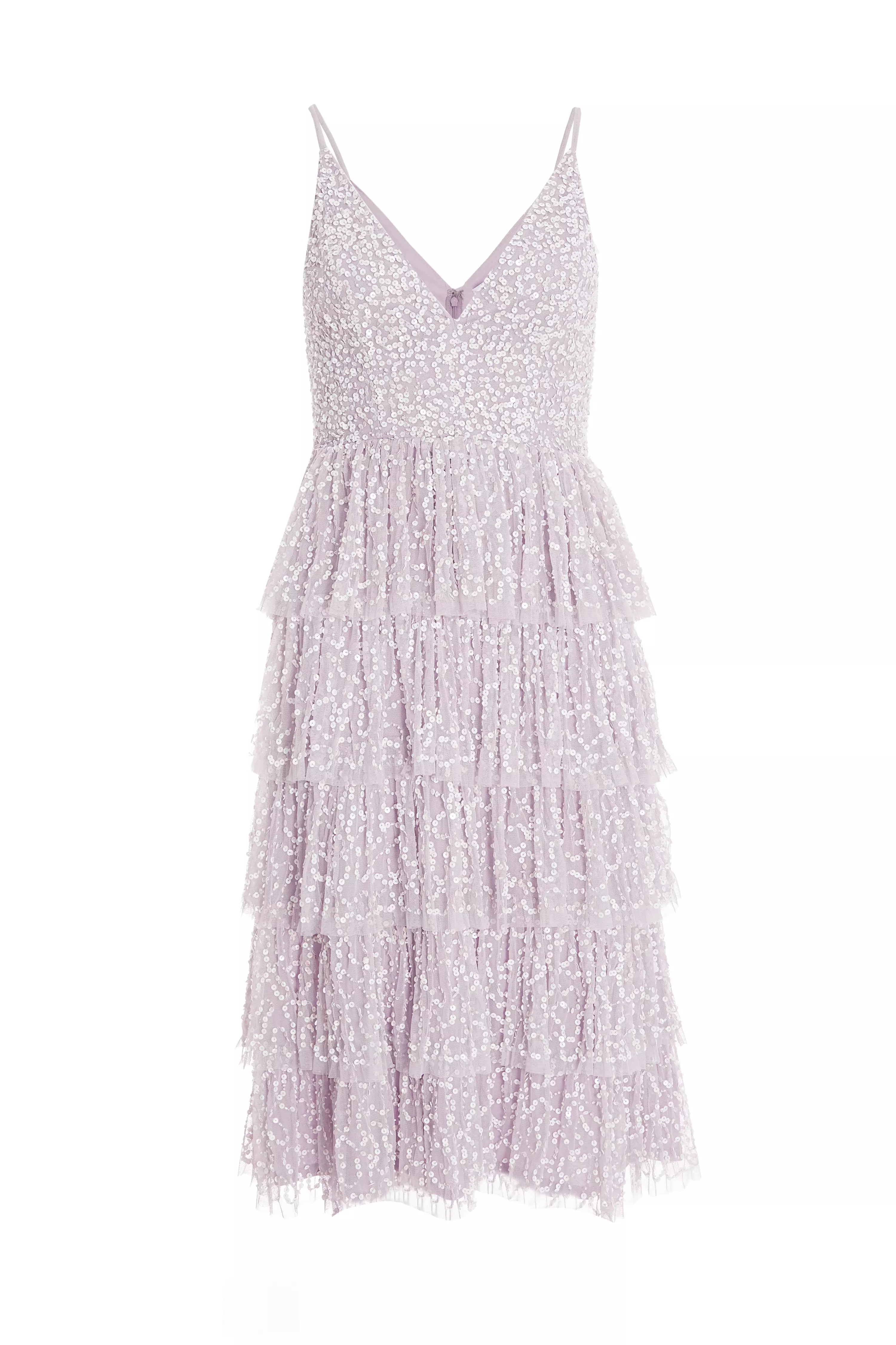 Lilac Sequin Tiered Midi Dress