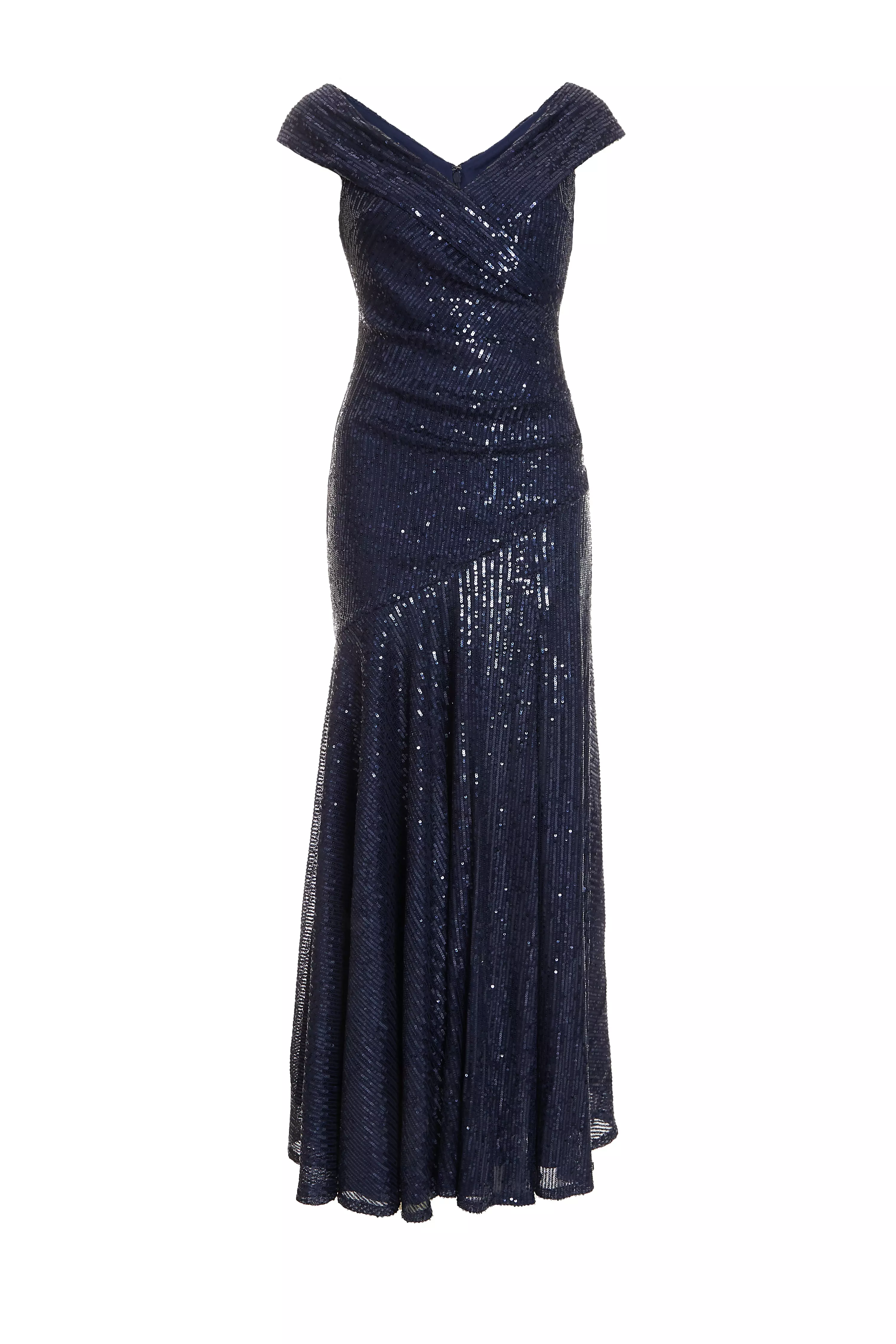 Navy Sequin Ruched Maxi Dress