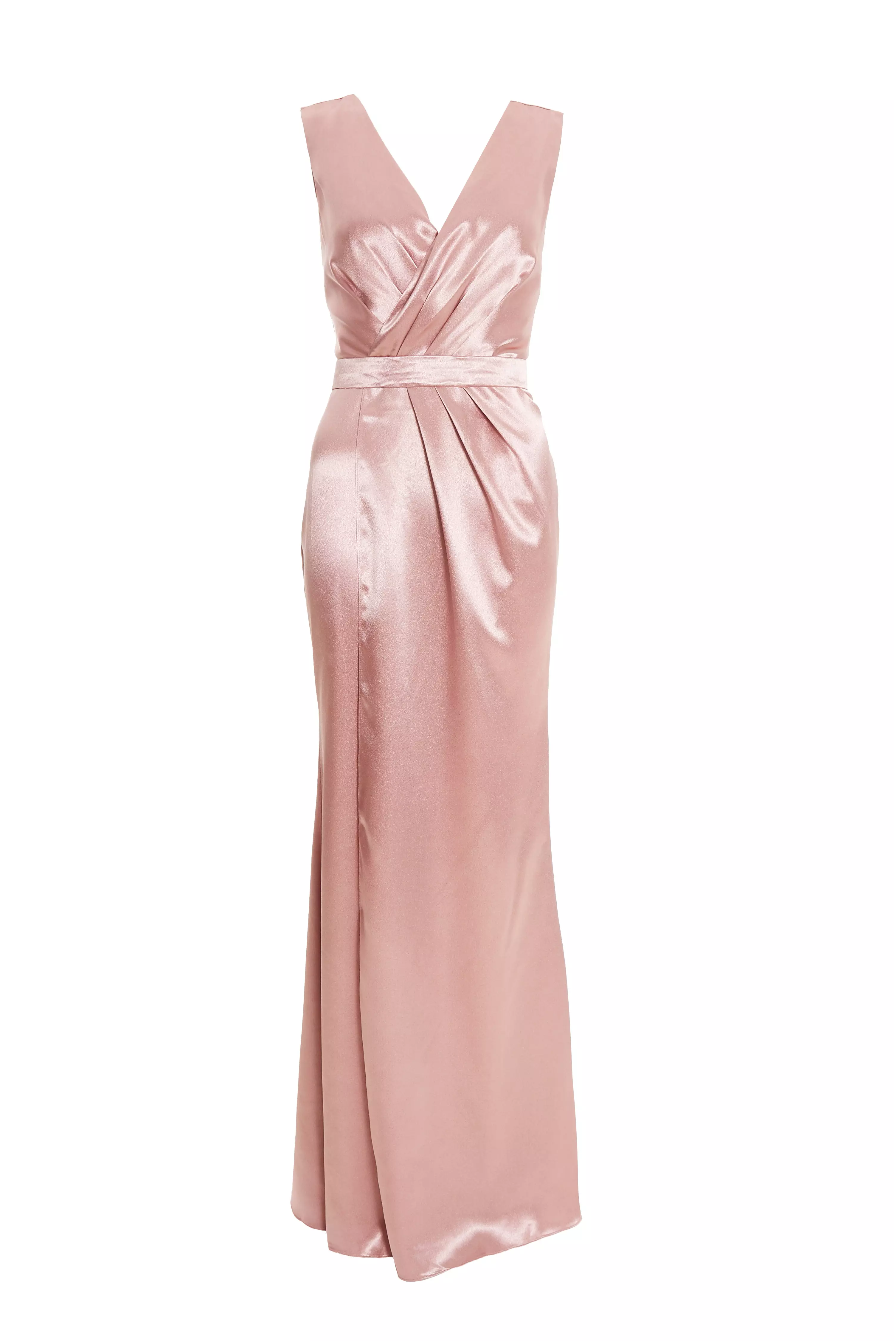 Pink Satin Wrap Split Leg Maxi Dress