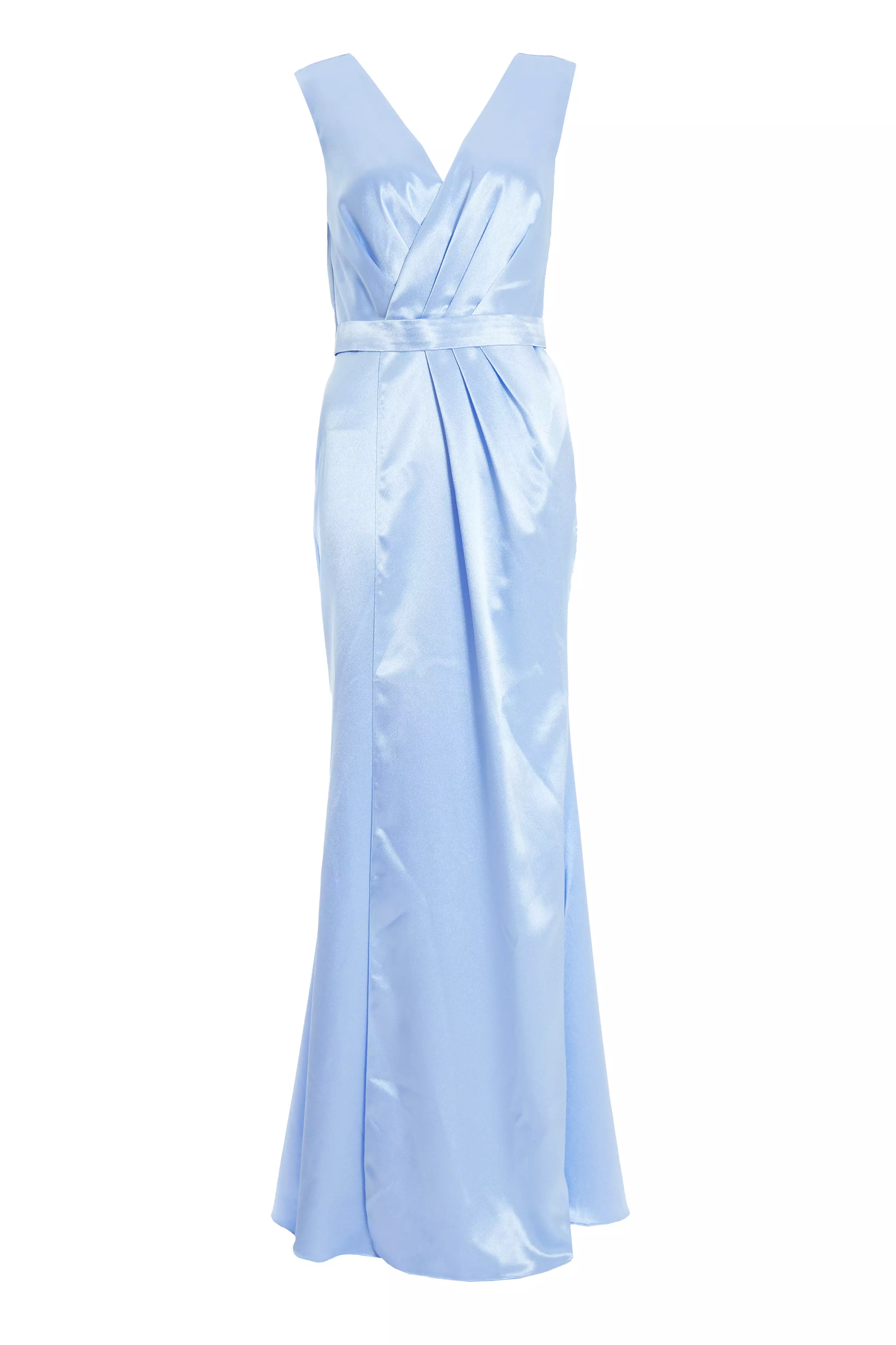 Light Blue Satin Wrap Split Leg Maxi Dress