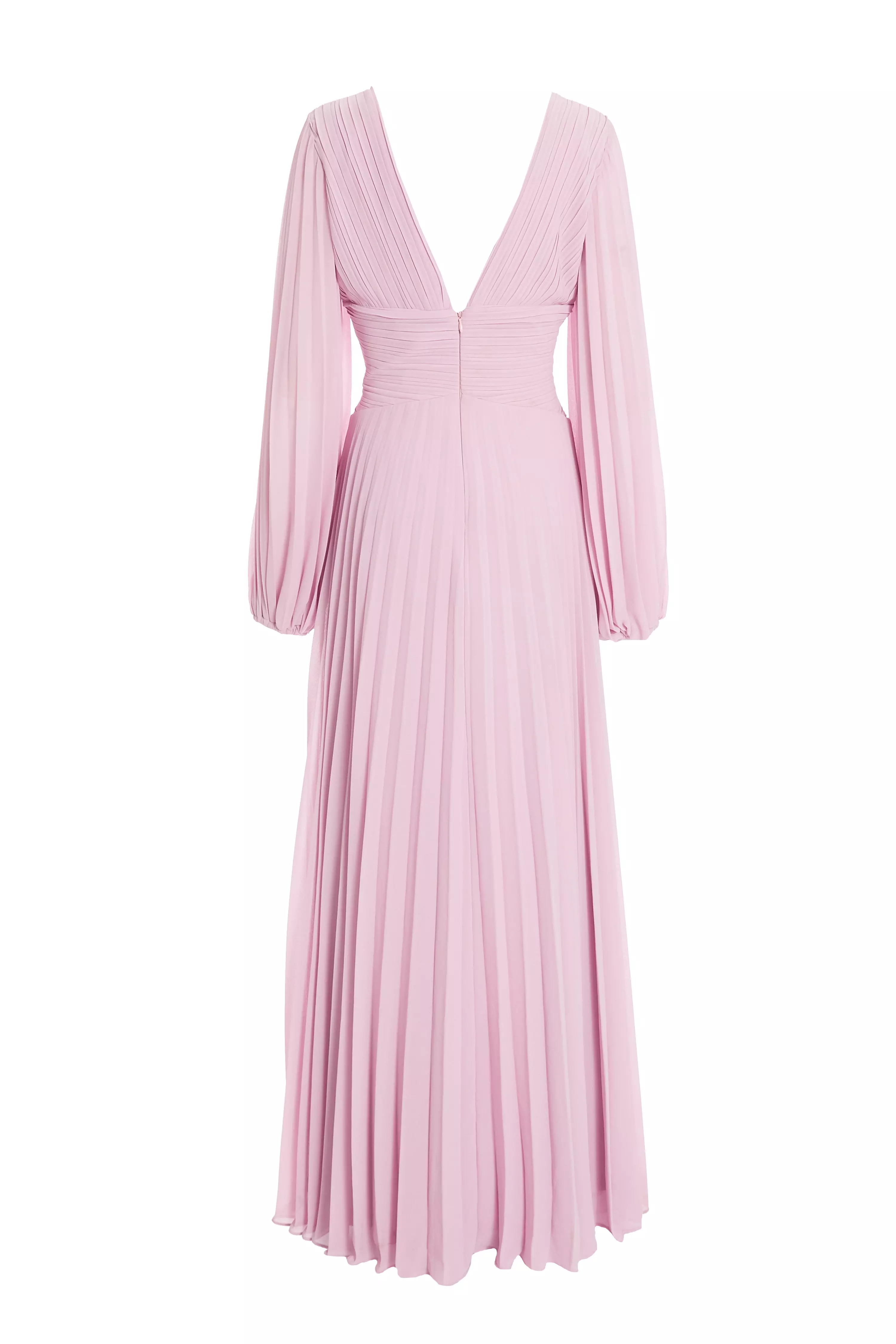 Pink Pleated Chiffon Maxi Dress