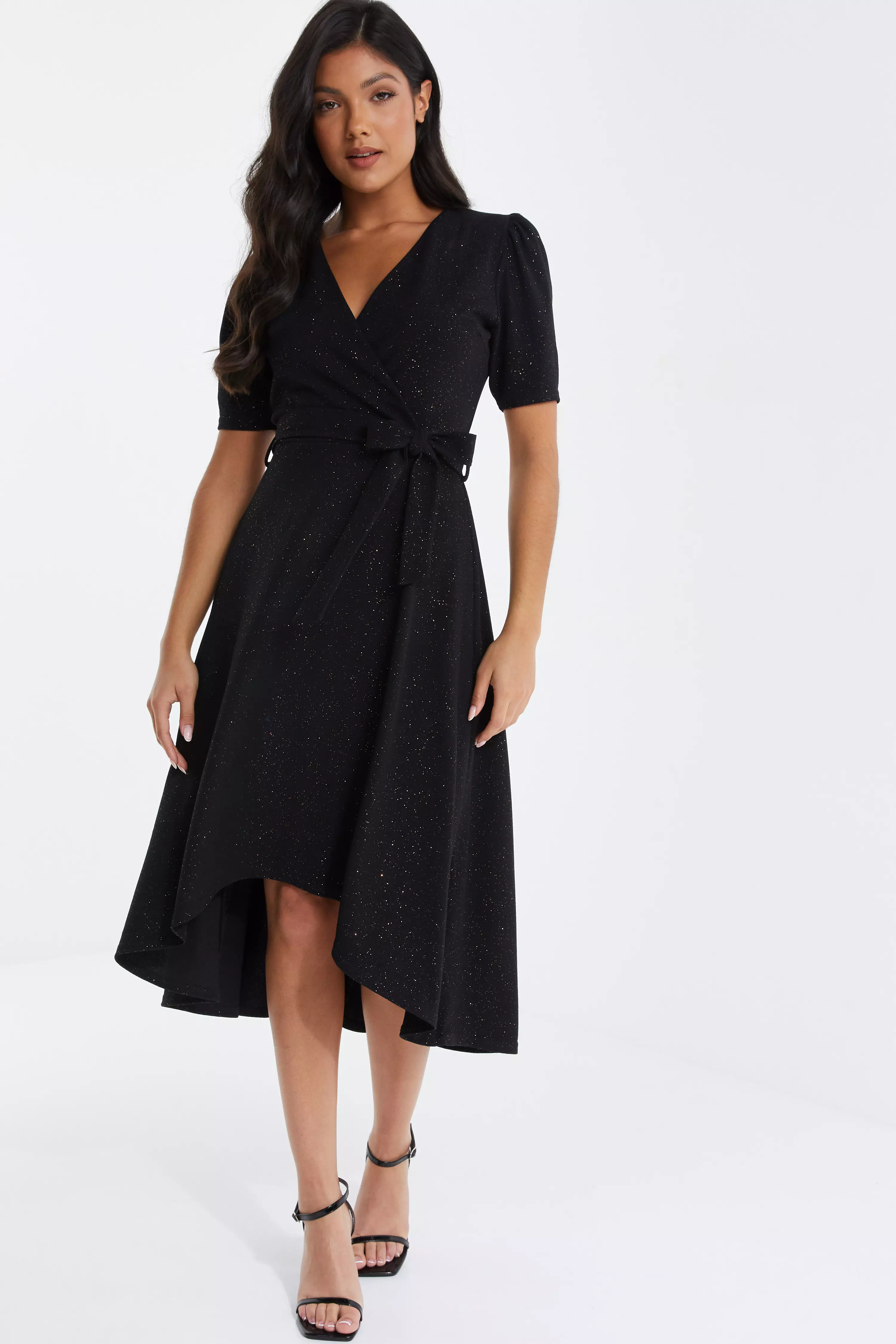 Black glitter on sale dip hem dress