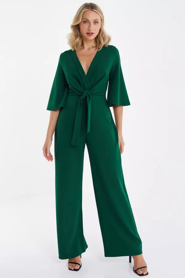 Green Tie Front Palazzo Jumpsuit
