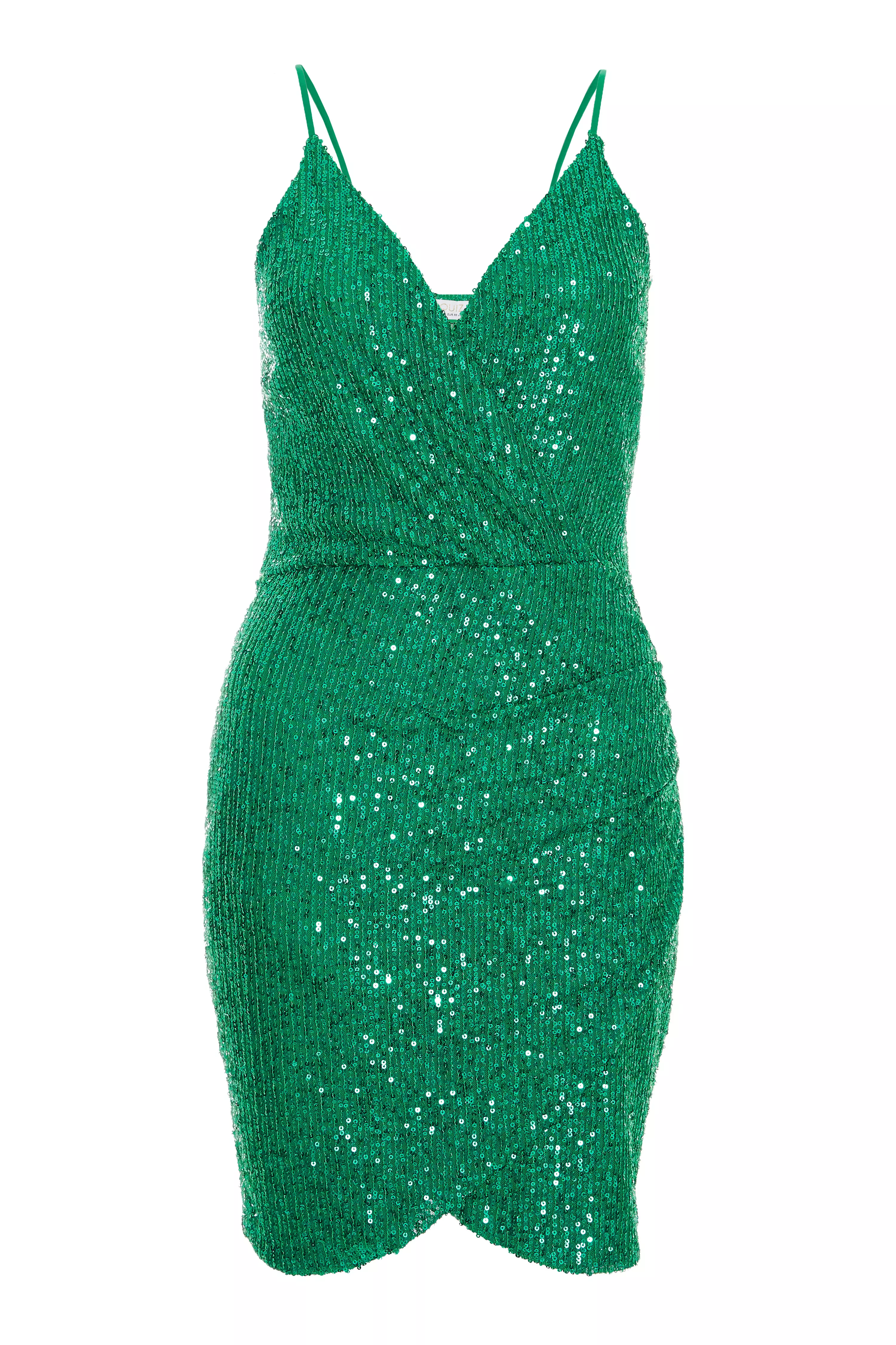 Green Sequin Wrap Mini Dress