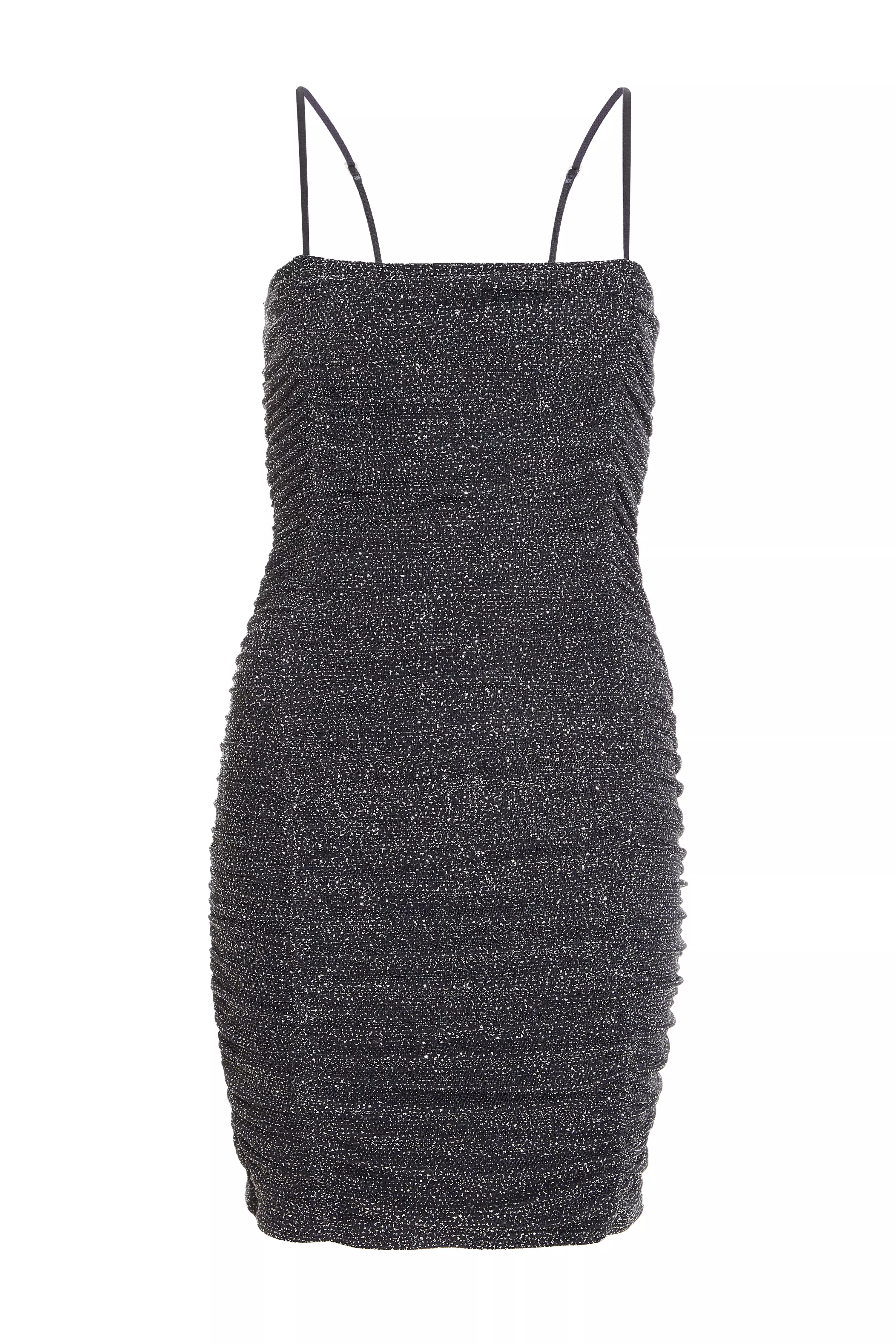 Grey Glitter Ruched Bodycon Mini Dress