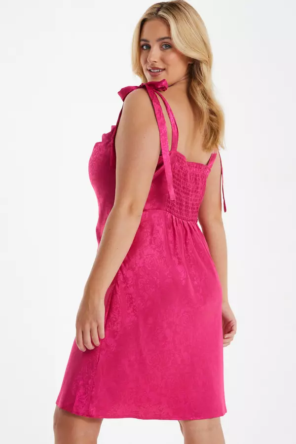 Curve Pink Satin Jacquard Floral Dress