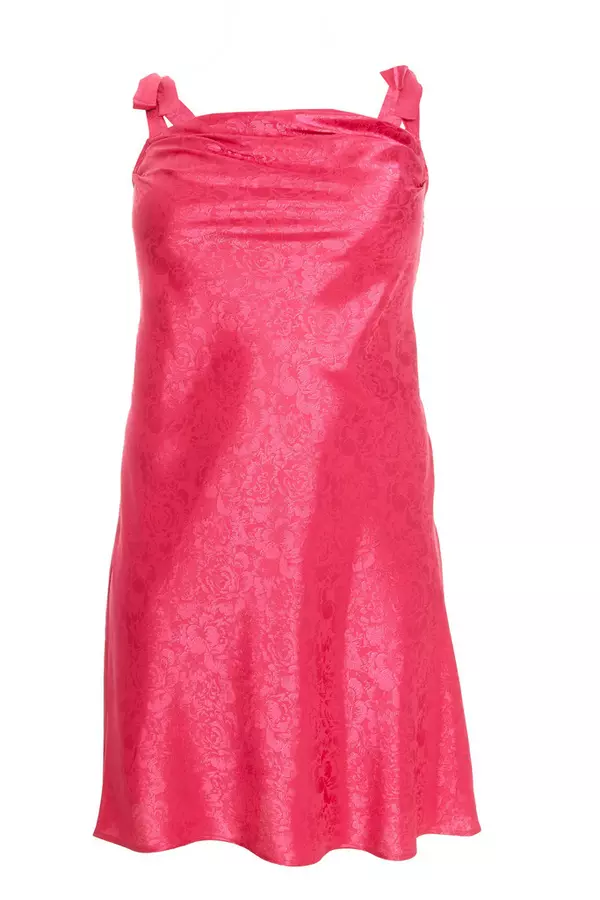 Curve Pink Satin Jacquard Floral Dress