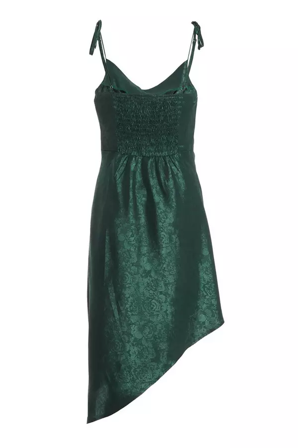 Petite Bottle Green Satin Jacquard Floral Midi Dress