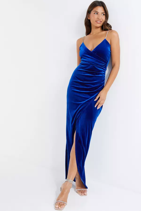 Royal Blue Velvet Embellished Maxi Dress