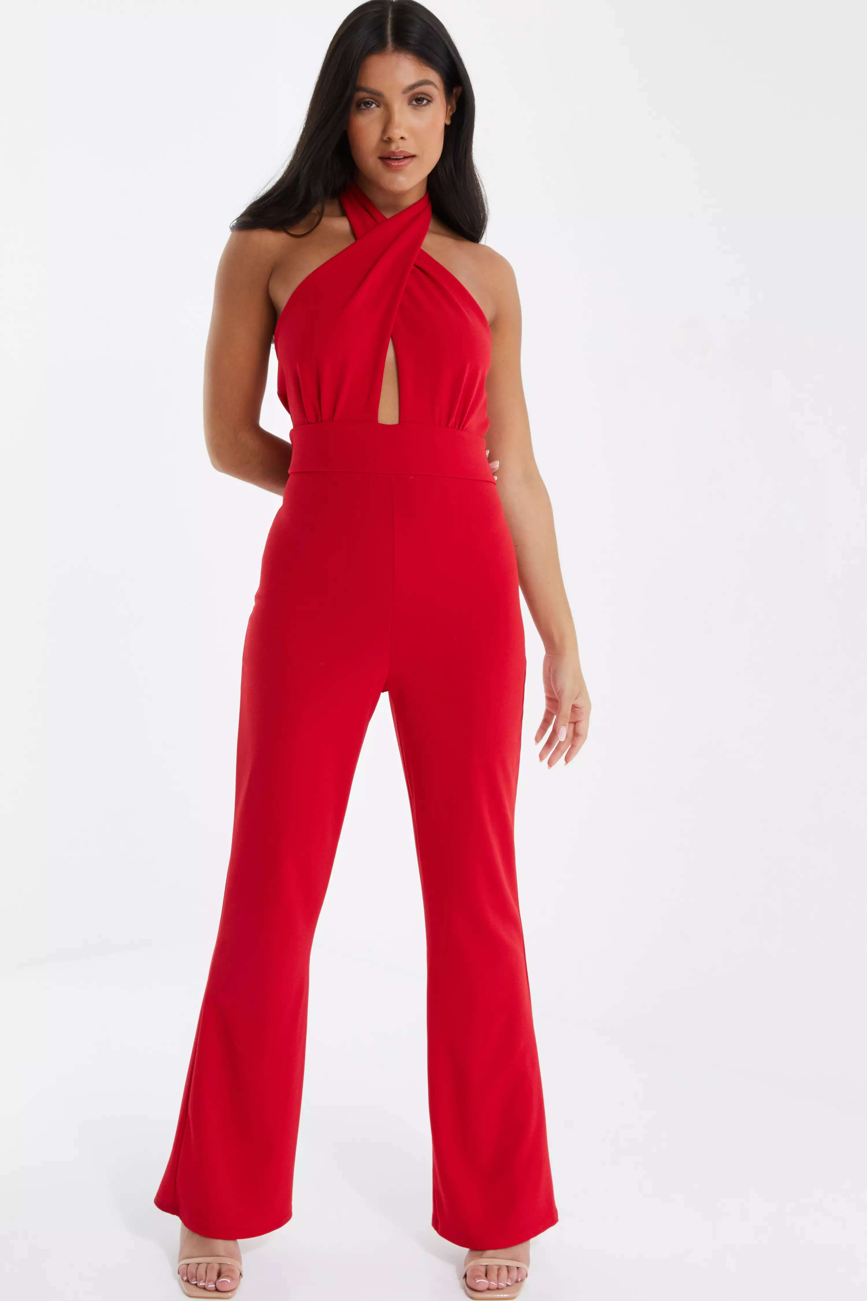 Red halter sale jumpsuit