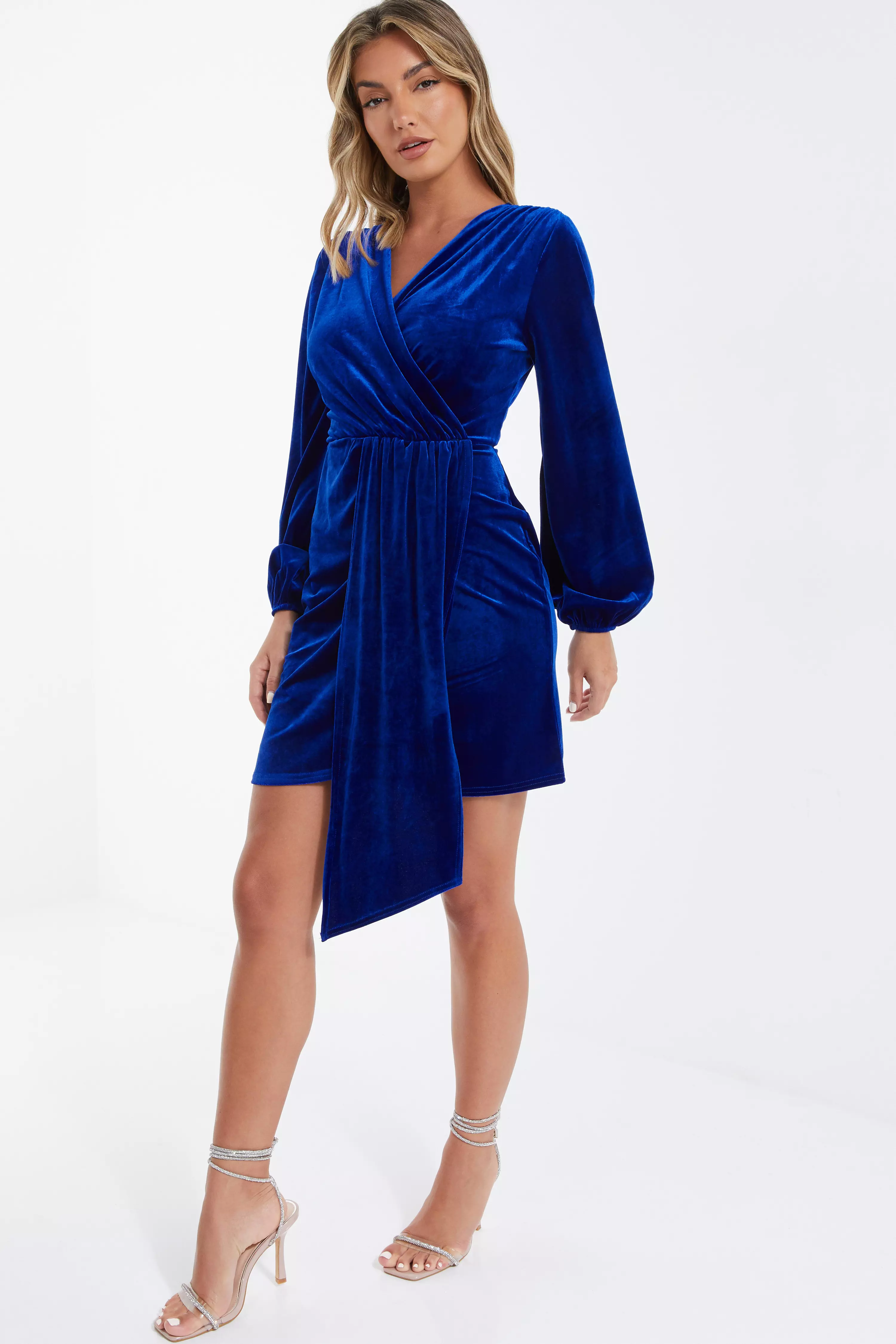 Royal Blue Velvet Sash Bodycon Dress