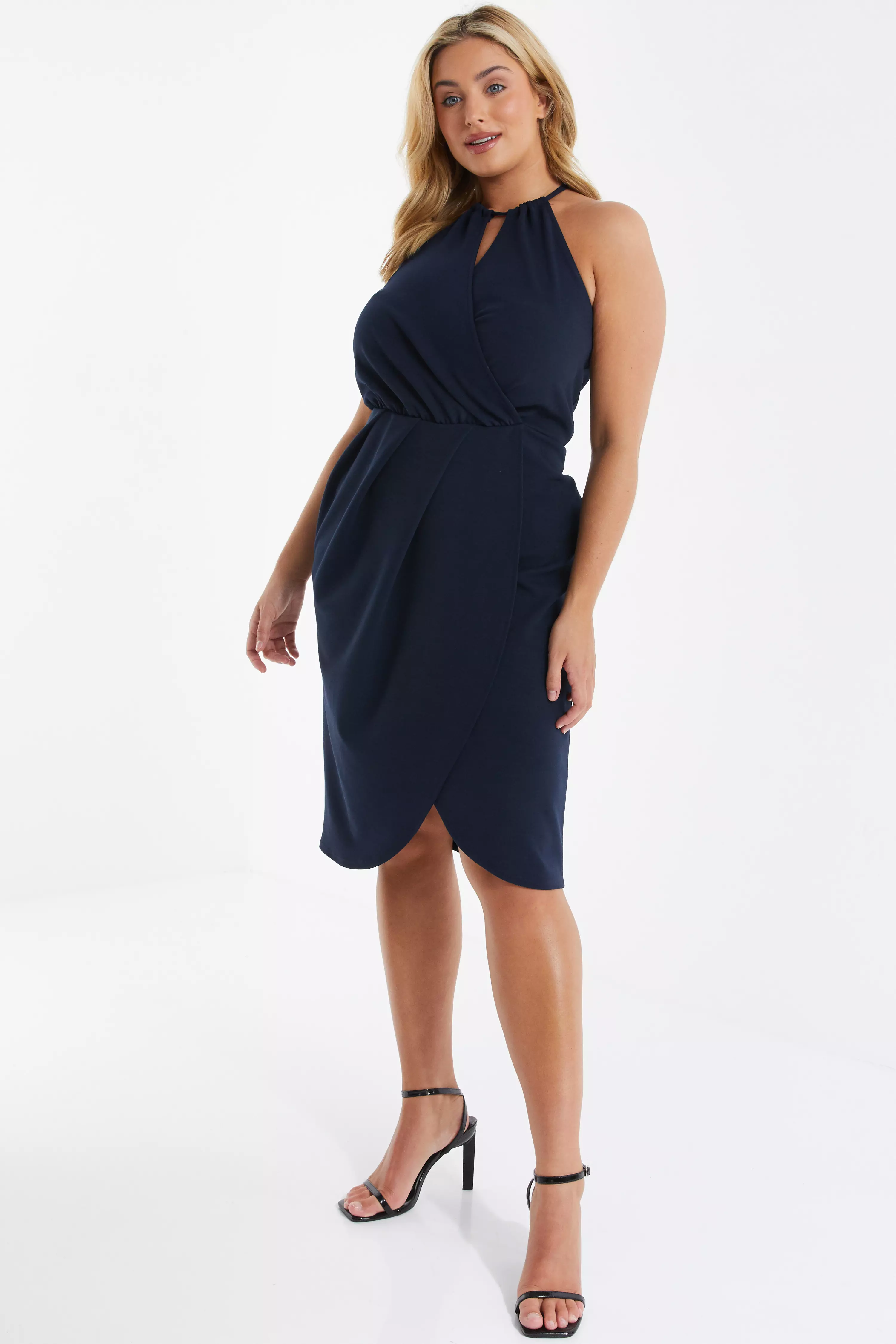 Curve Navy High Neck Midi Dress