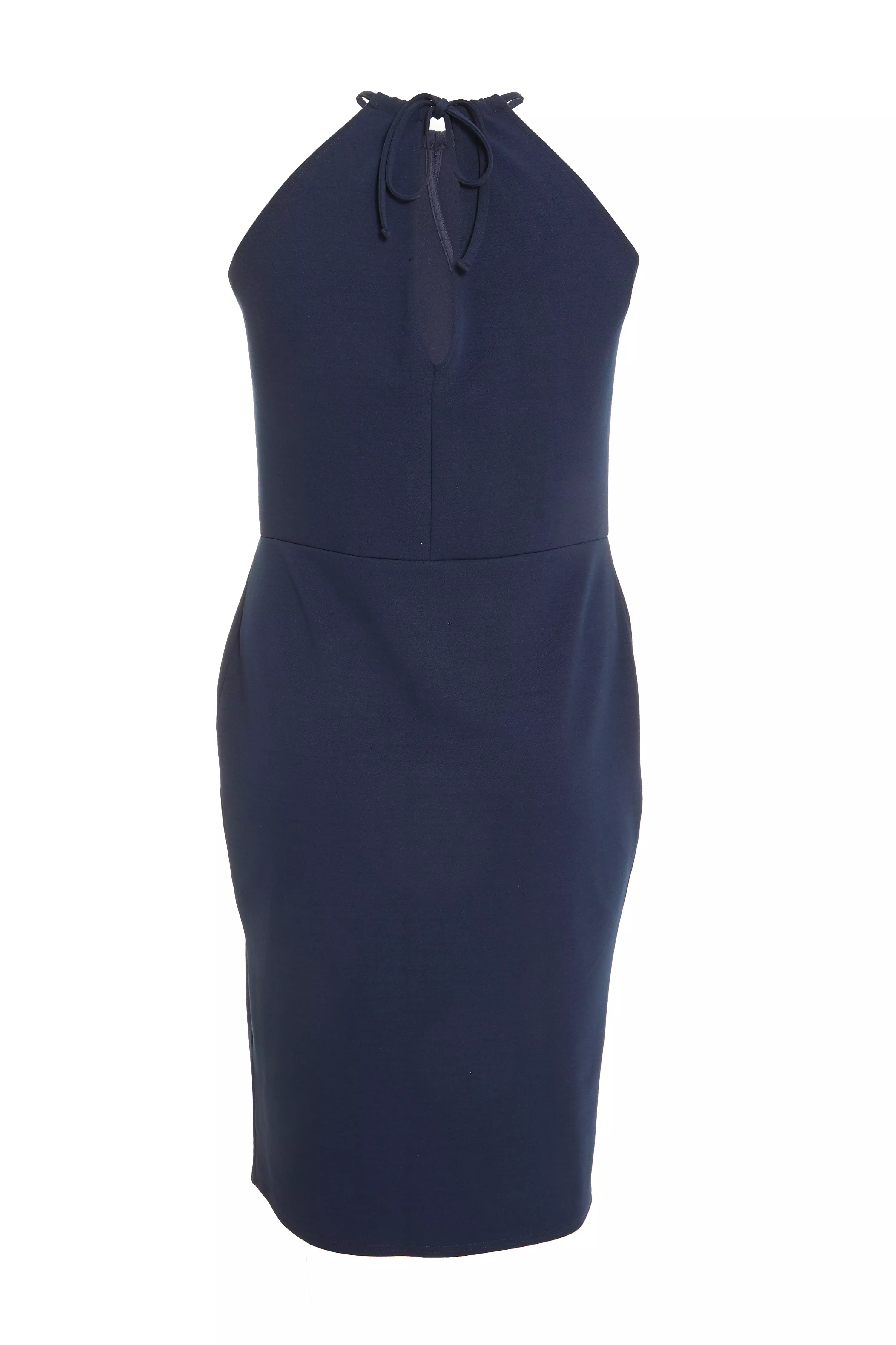 Curve Navy High Neck Midi Dress