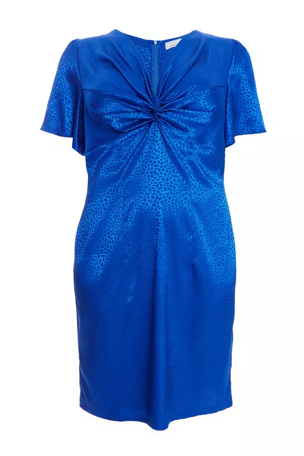 Curve Royal Blue Satin Animal Print Midi Dress